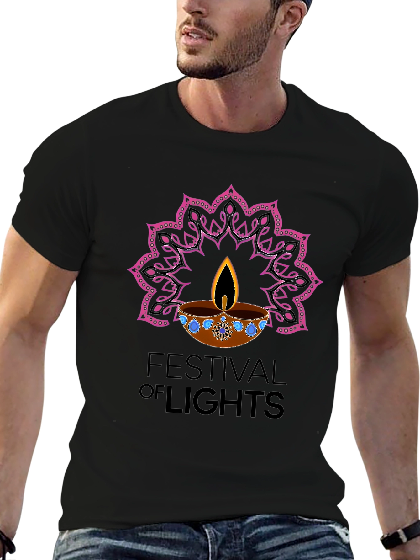 Black Festival of Lights Graphic T-Shirt view 6