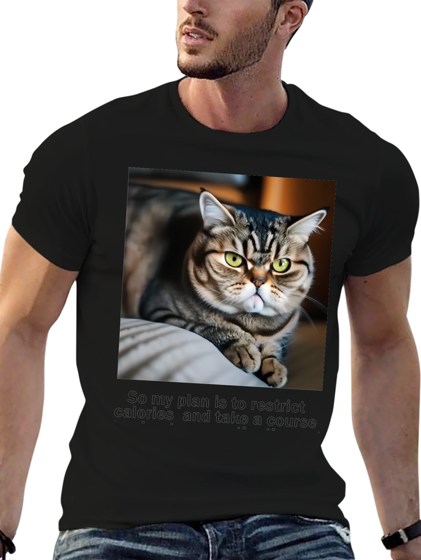 Black Funny Cat Graphic T-Shirt - Unisex Black Tee view 6