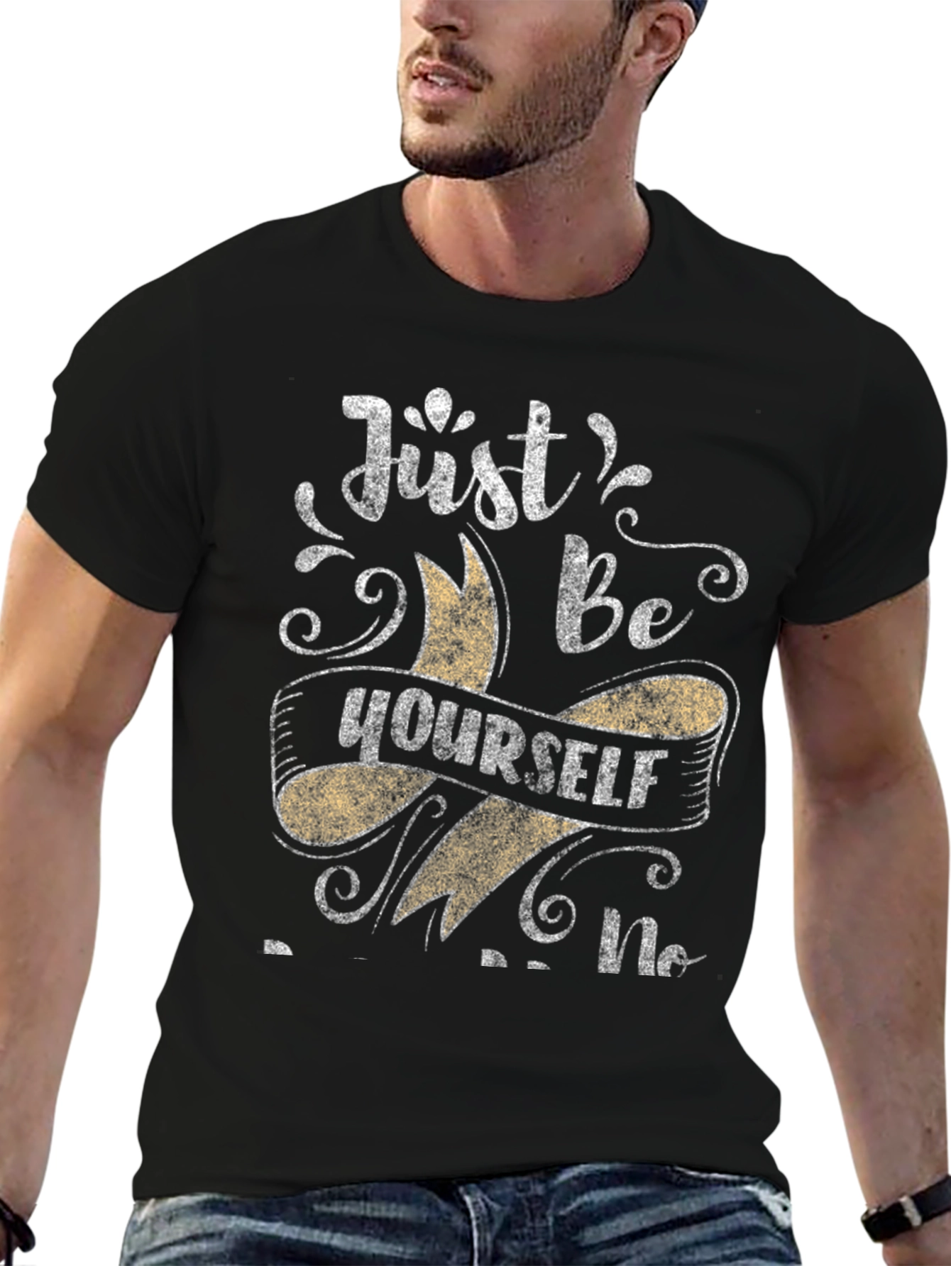 Black Just Be Yourself Men's Black T-Shirt view 6