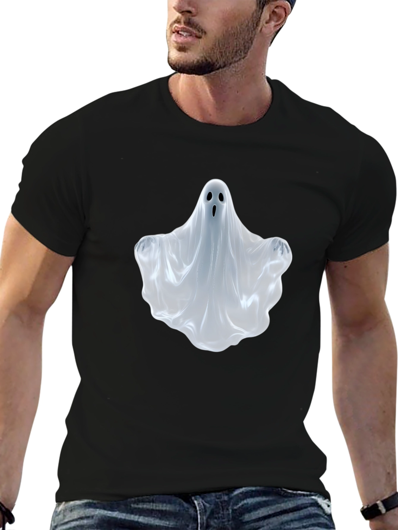 Black Spooky Ghost T-Shirt - Halloween Apparel view 6