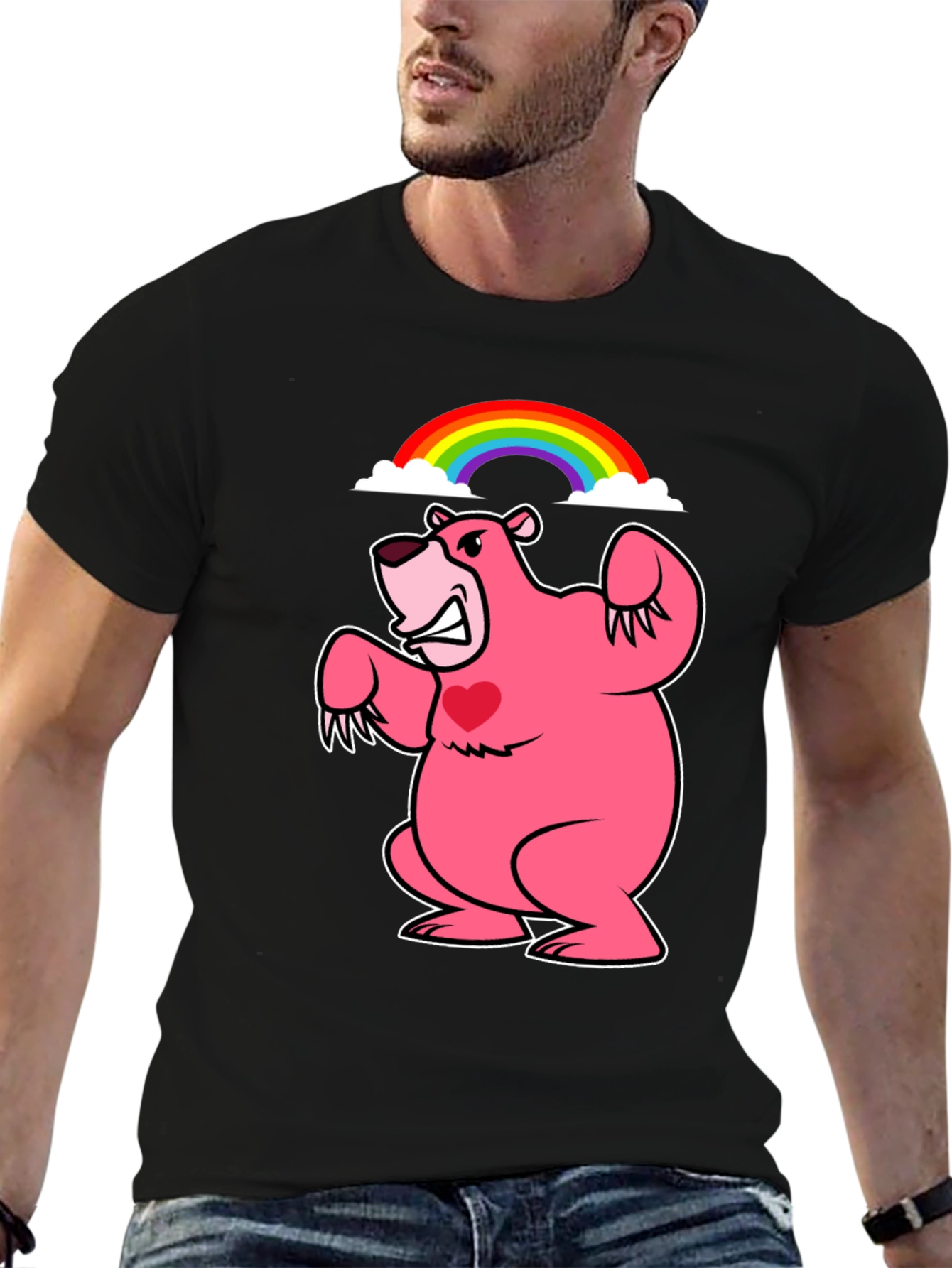 Black Rainbow Bear T-Shirt - Black Crew Neck view 6