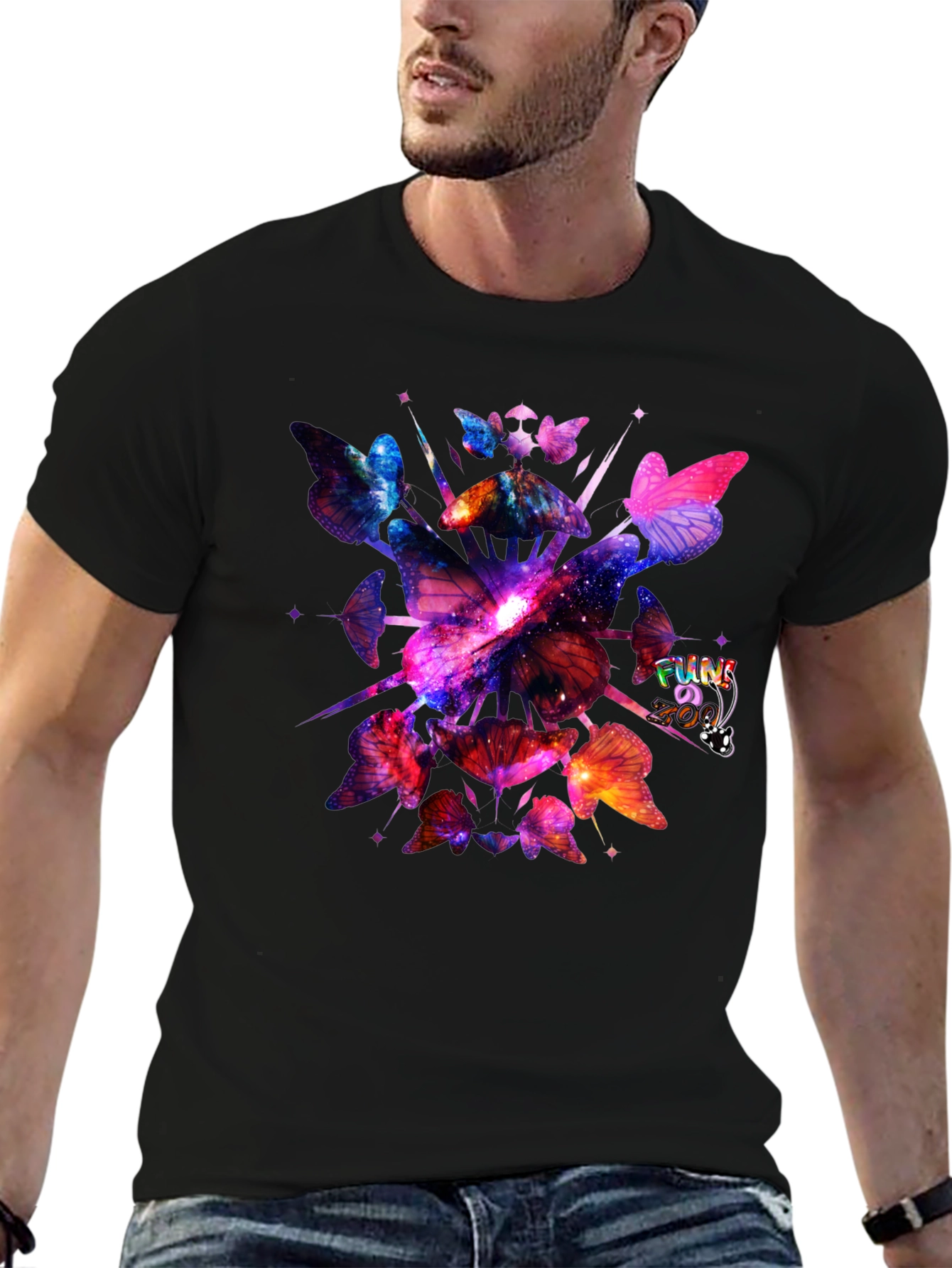 Black Galaxy Butterfly Graphic Black T-Shirt view 6