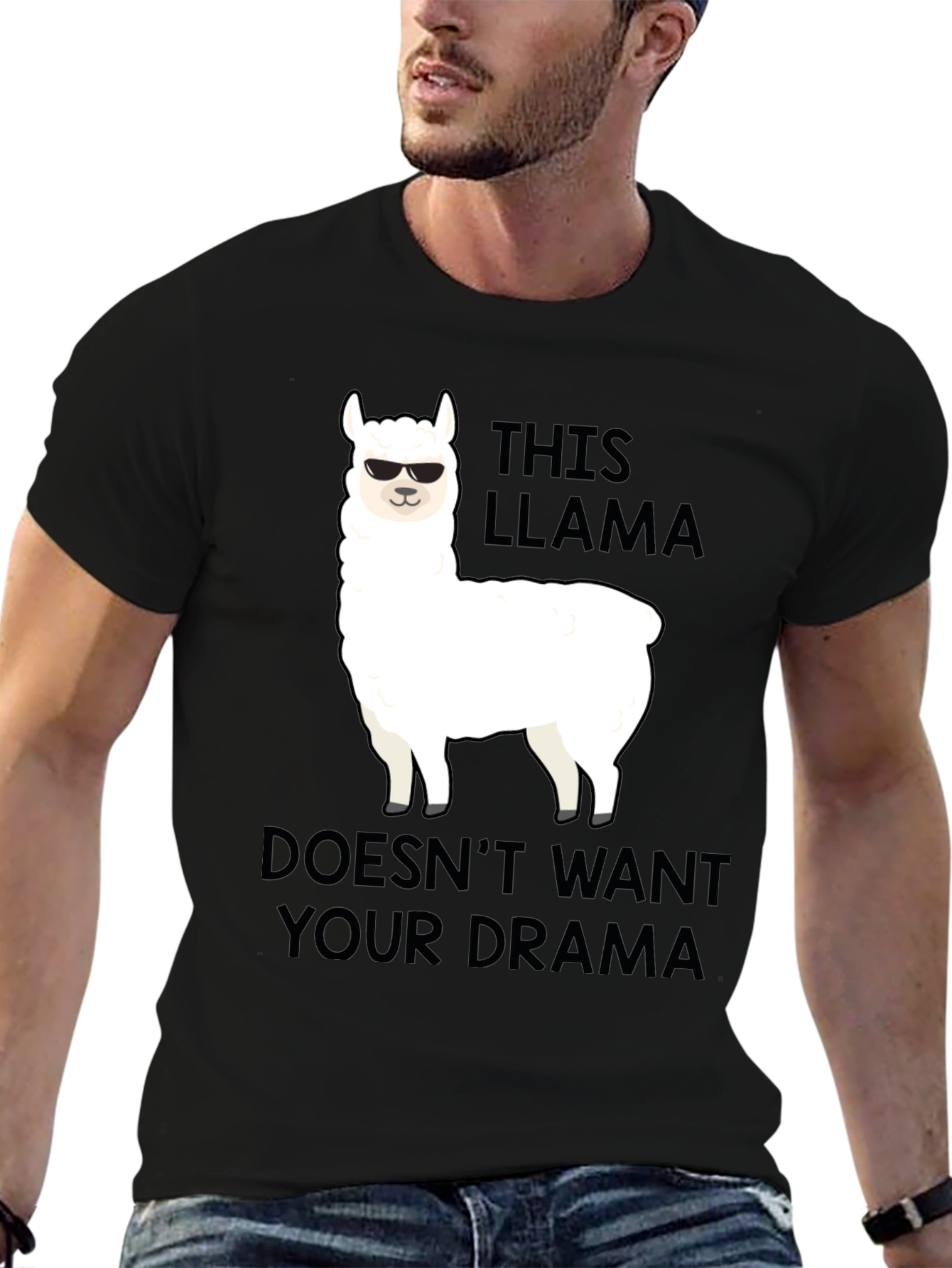 Black Llama Drama T-Shirt: Funny Graphic Tee for Men view 6
