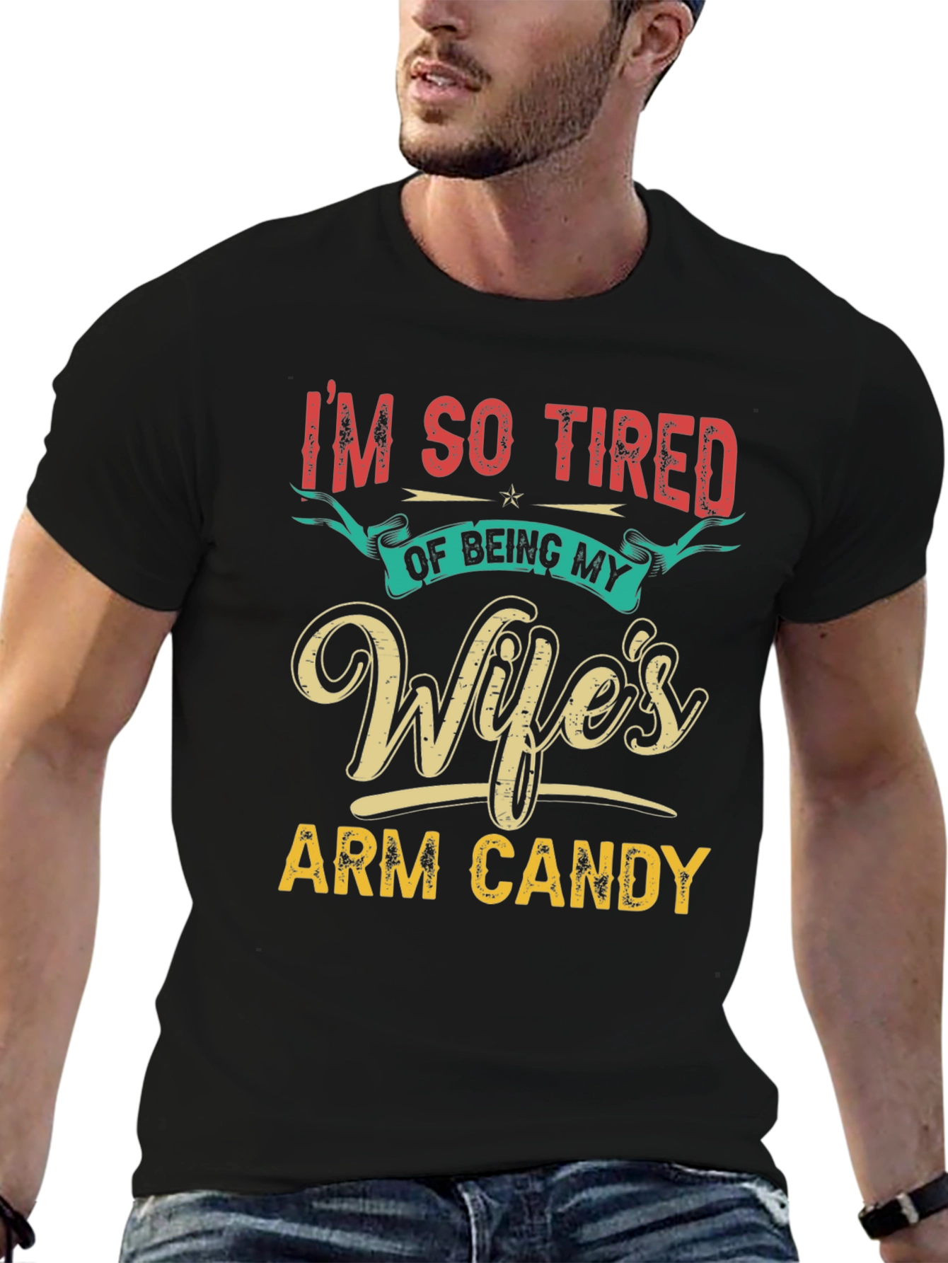 Black Wife's Arm Candy Funny Men's T-Shirt view 6