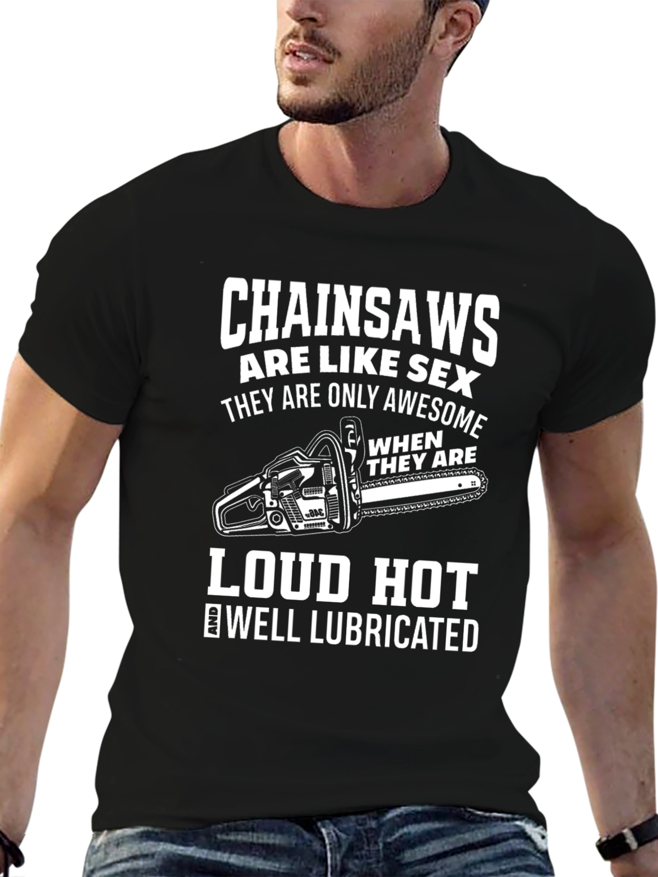 Black Chainsaw Sex Joke Humor Graphic T-Shirt view 6