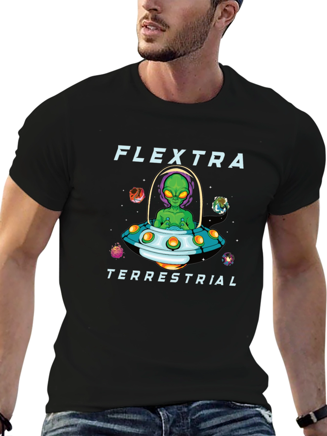Black Flextra Terrestrial Alien Graphic T-Shirt view 6