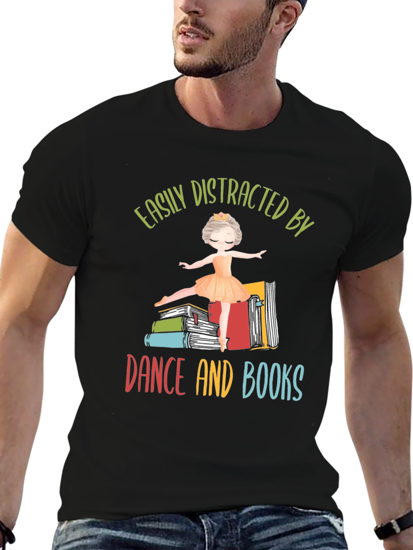 Black Easily Distracted By Dance and Books T-Shirt view 6