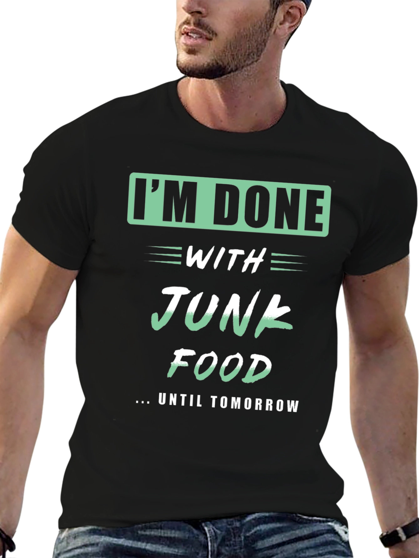 Black Funny I'm Done with Junk Food T-Shirt view 6