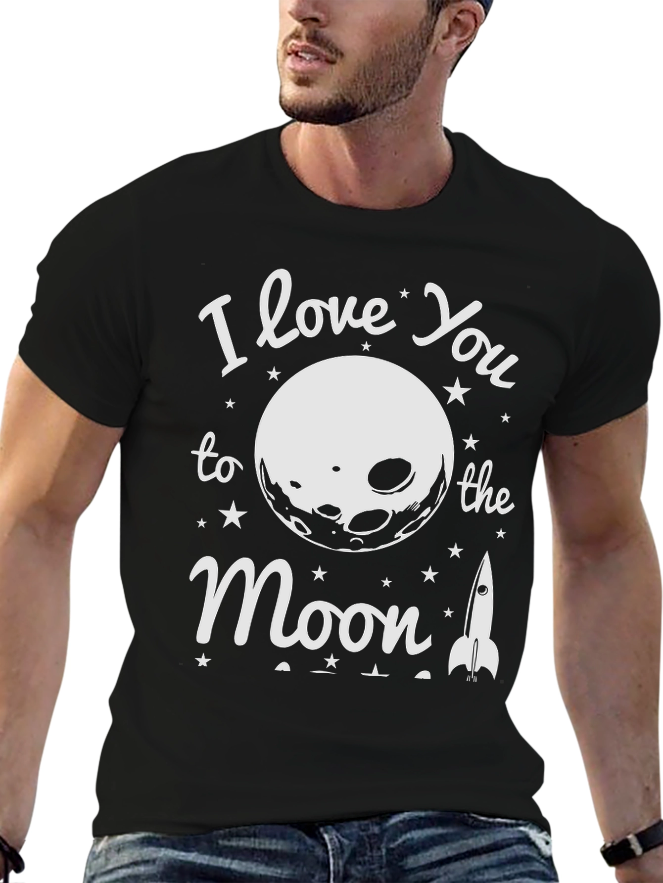 Black I Love You to the Moon T-Shirt view 6