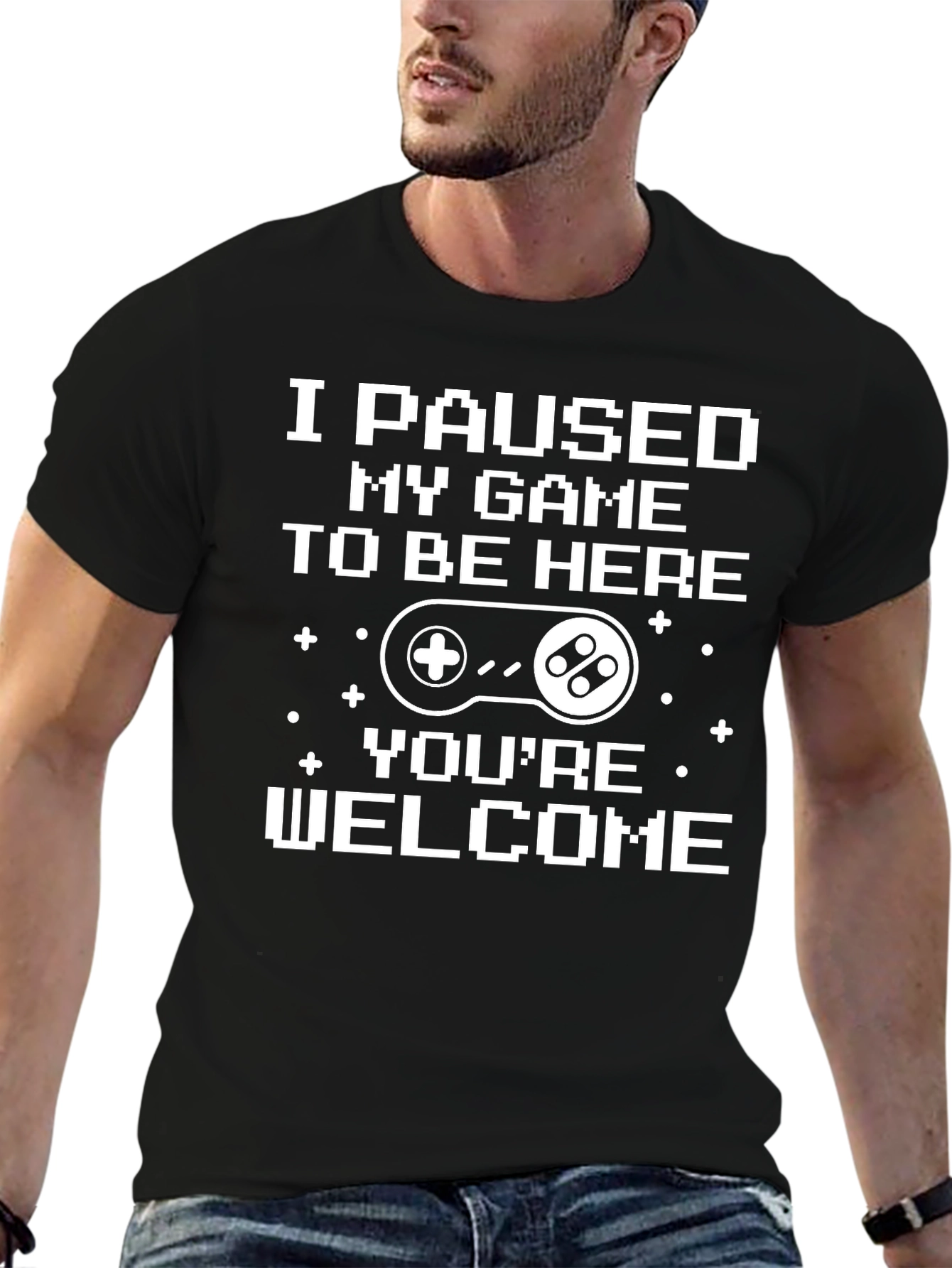 Black Gamer T-Shirt: I Paused My Game To Be Here view 6