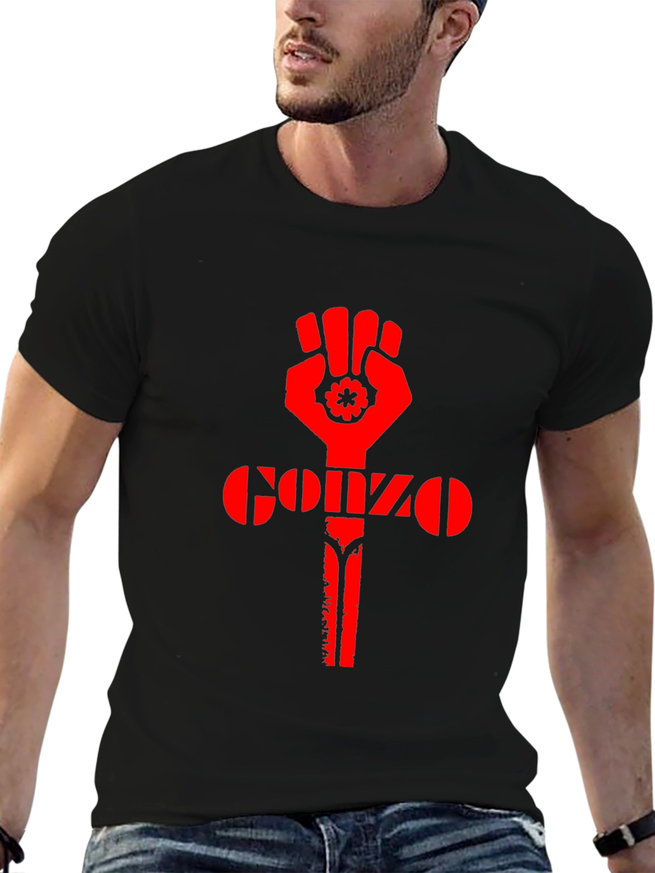 Black Gonzo Fist Black T-Shirt - Red Design view 6
