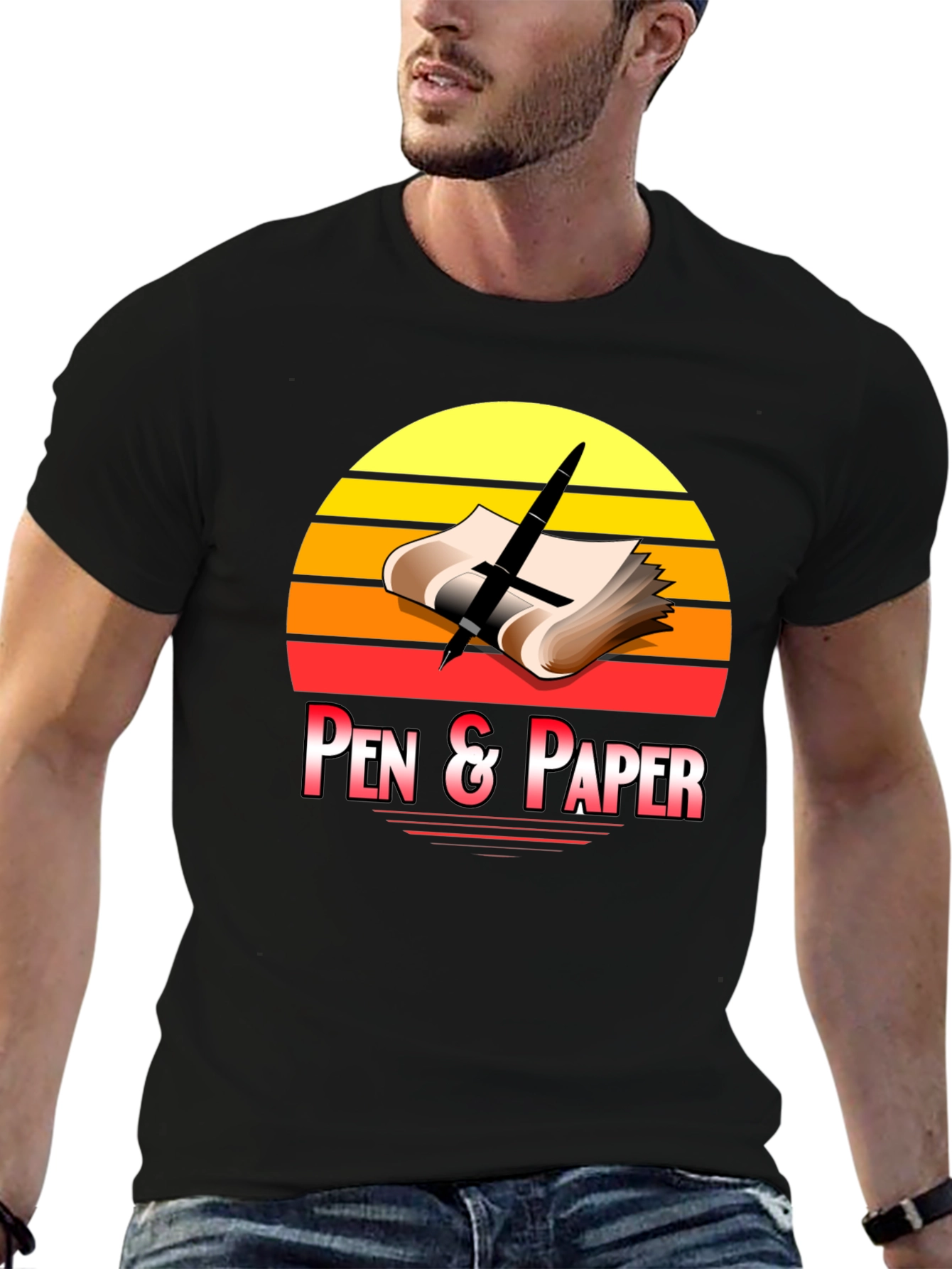 Black Pen and Paper Graphic Tee Retro Design view 6