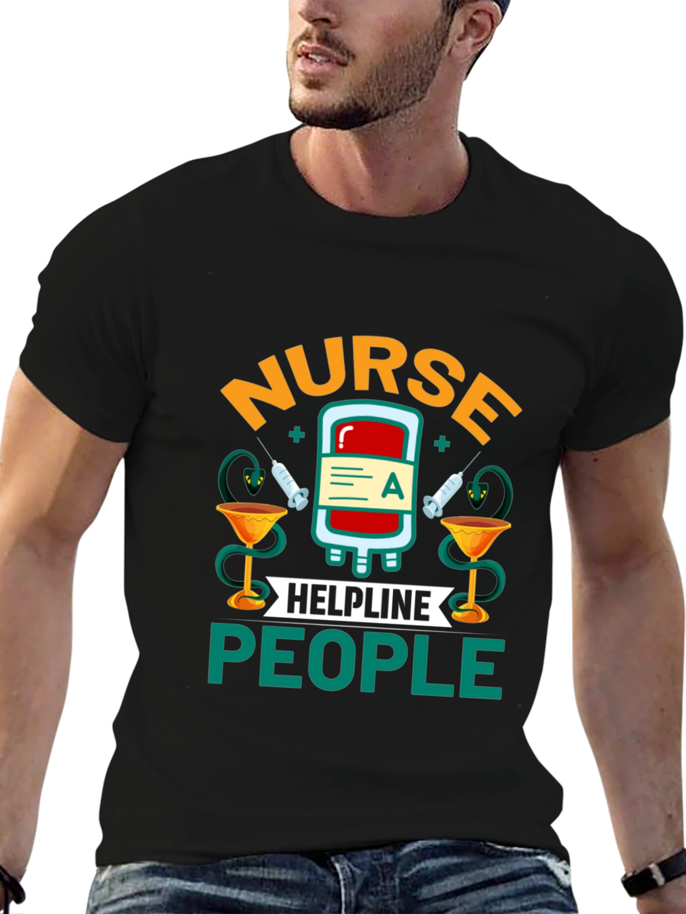 Black Nurse Helpline People Graphic T-Shirt view 6