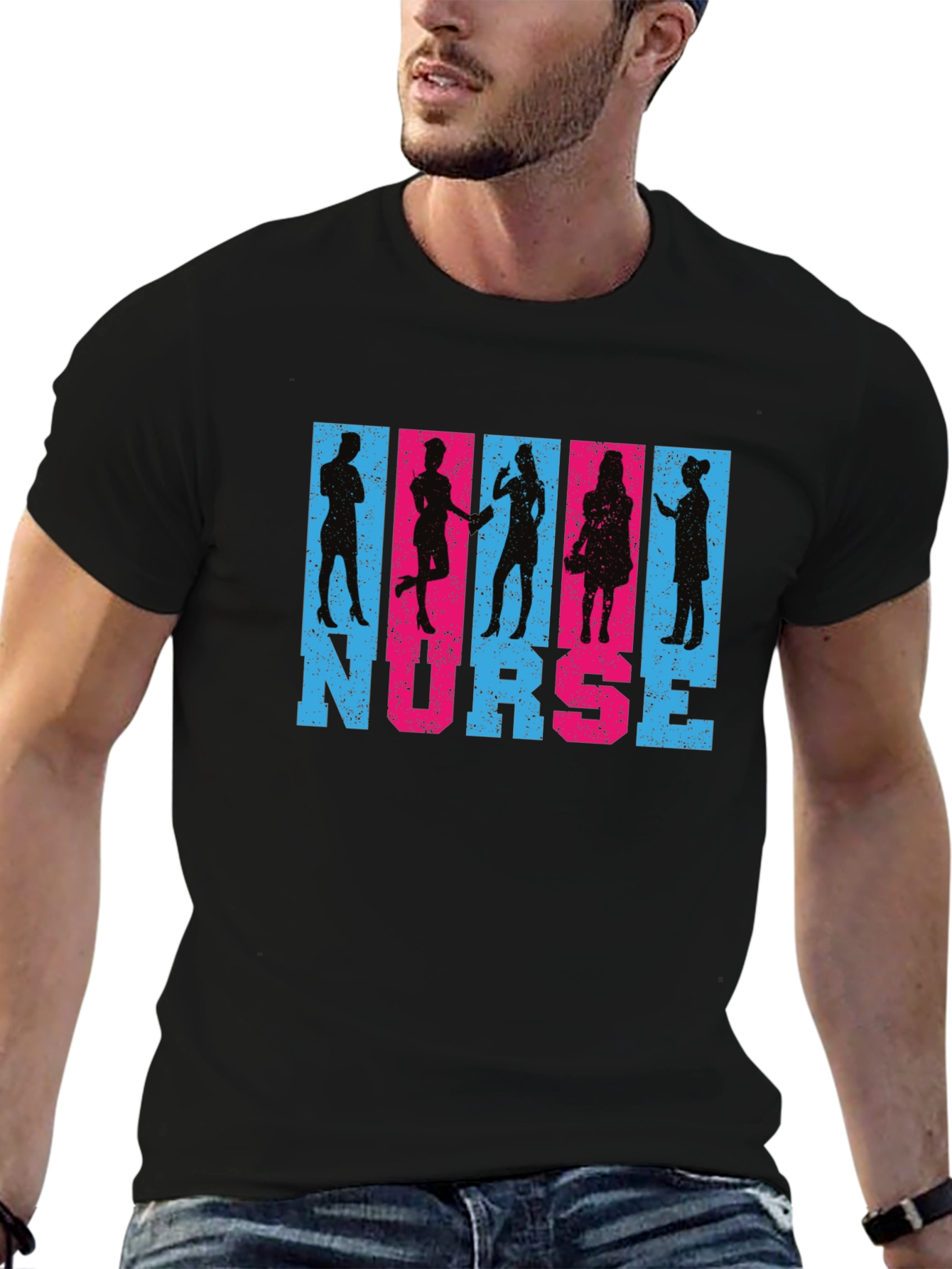 Black Nurse Silhouette Graphic T-Shirt view 6