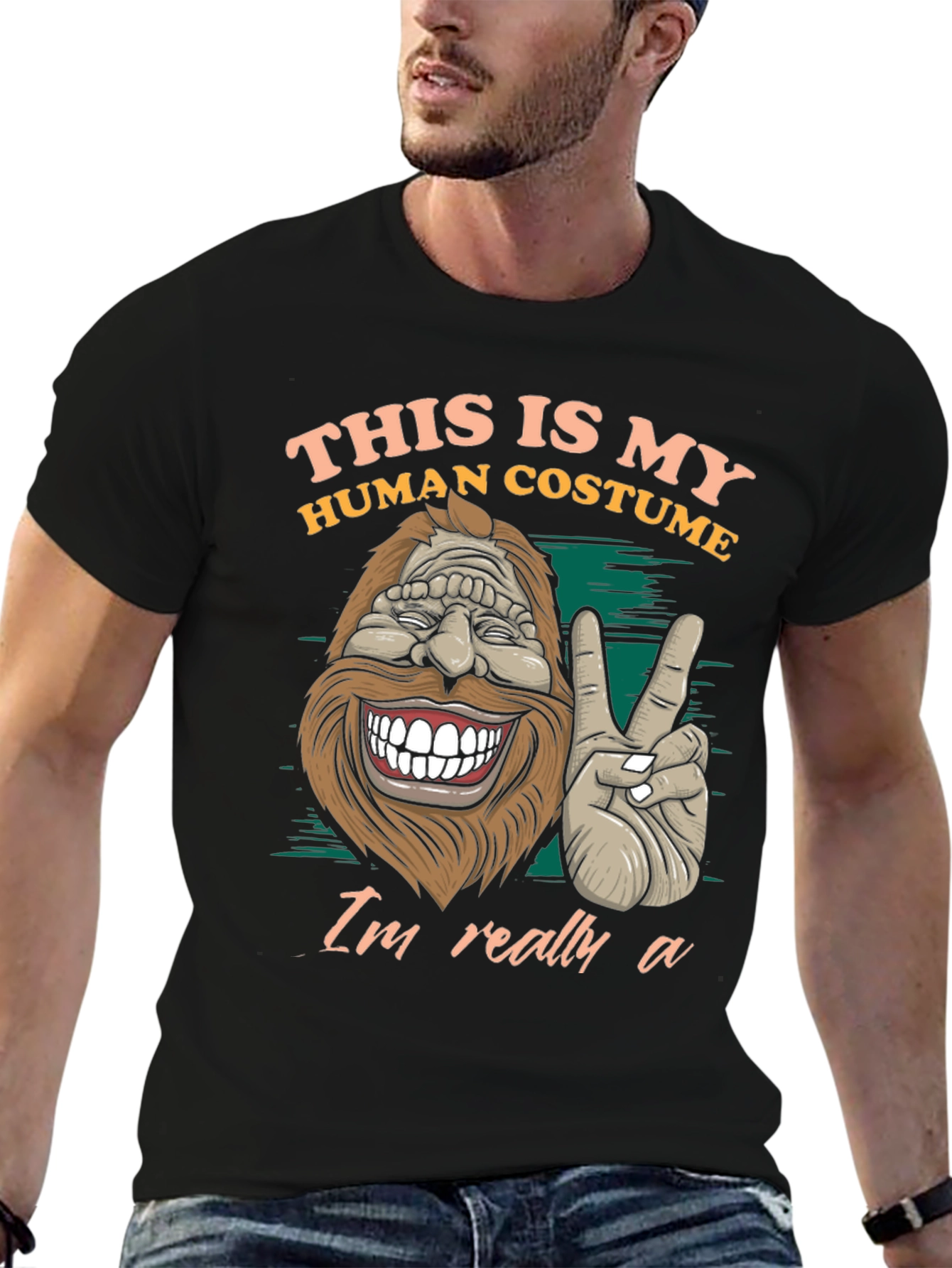 Black This Is My Human Costume Funny Bigfoot T-Shirt view 6