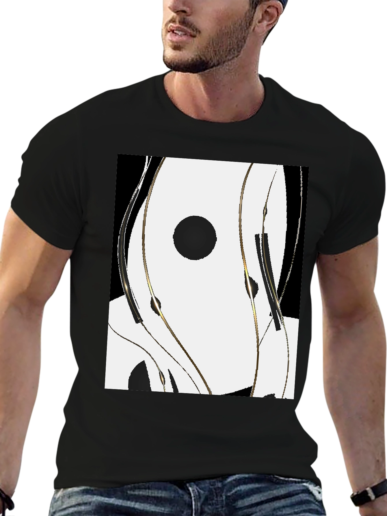 Black Abstract Black & White Graphic Tee view 6