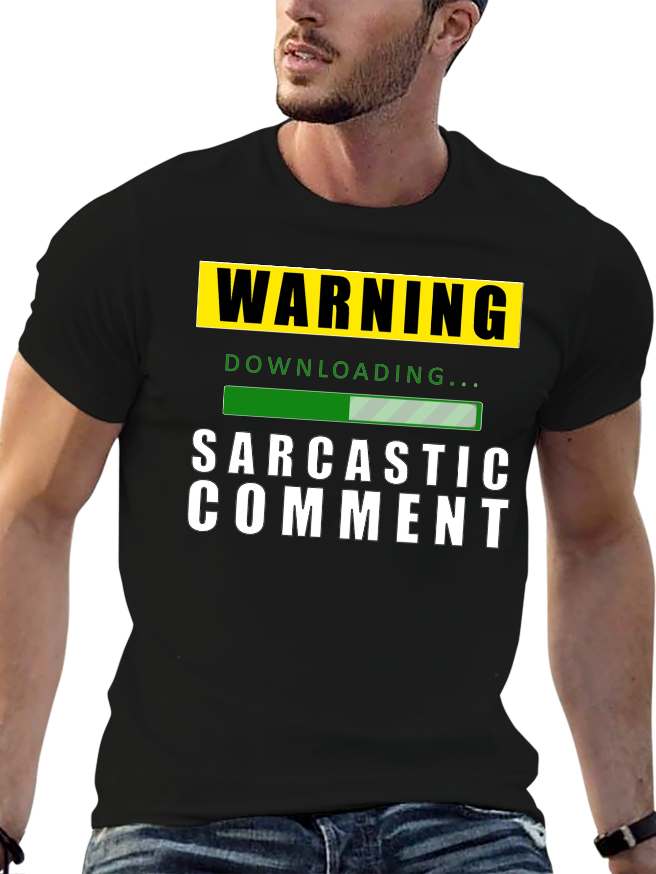 Black Warning: Sarcastic Comment Downloading T-Shirt view 6
