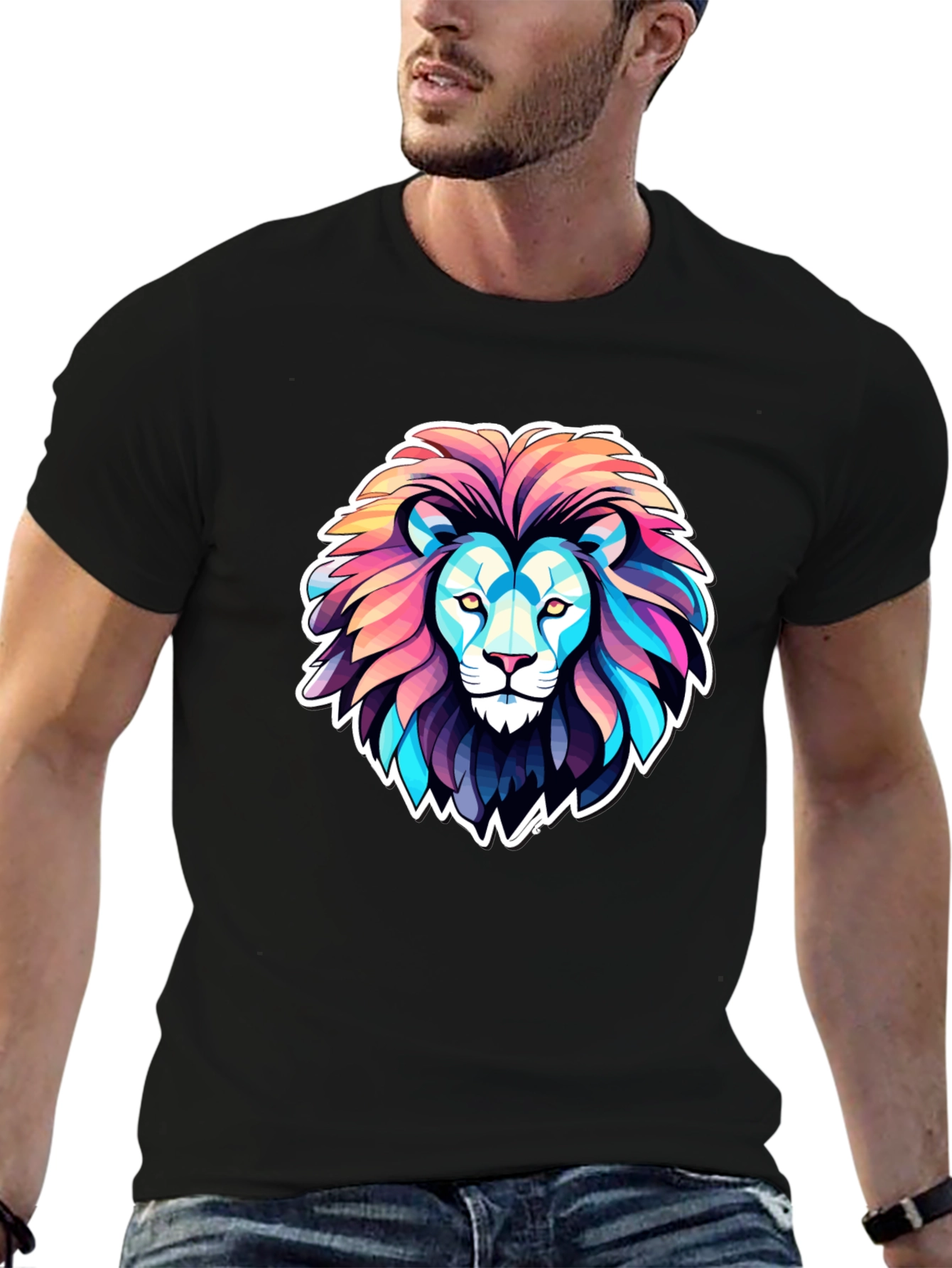 Black Vibrant Lion Graphic Tee - Bold Statement Shirt view 6