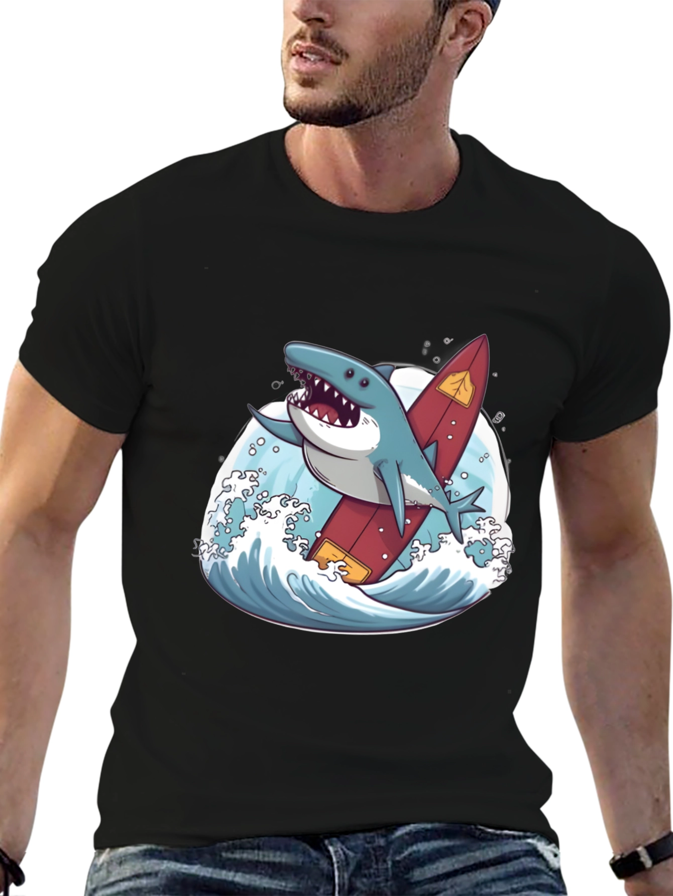 Black Shark Surfer T-Shirt - Fun Graphic Tee view 6
