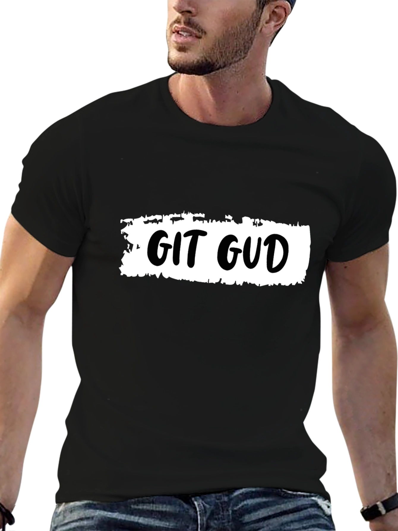 Black Git Gud T-Shirt - Black Cotton Tee for Coders view 6