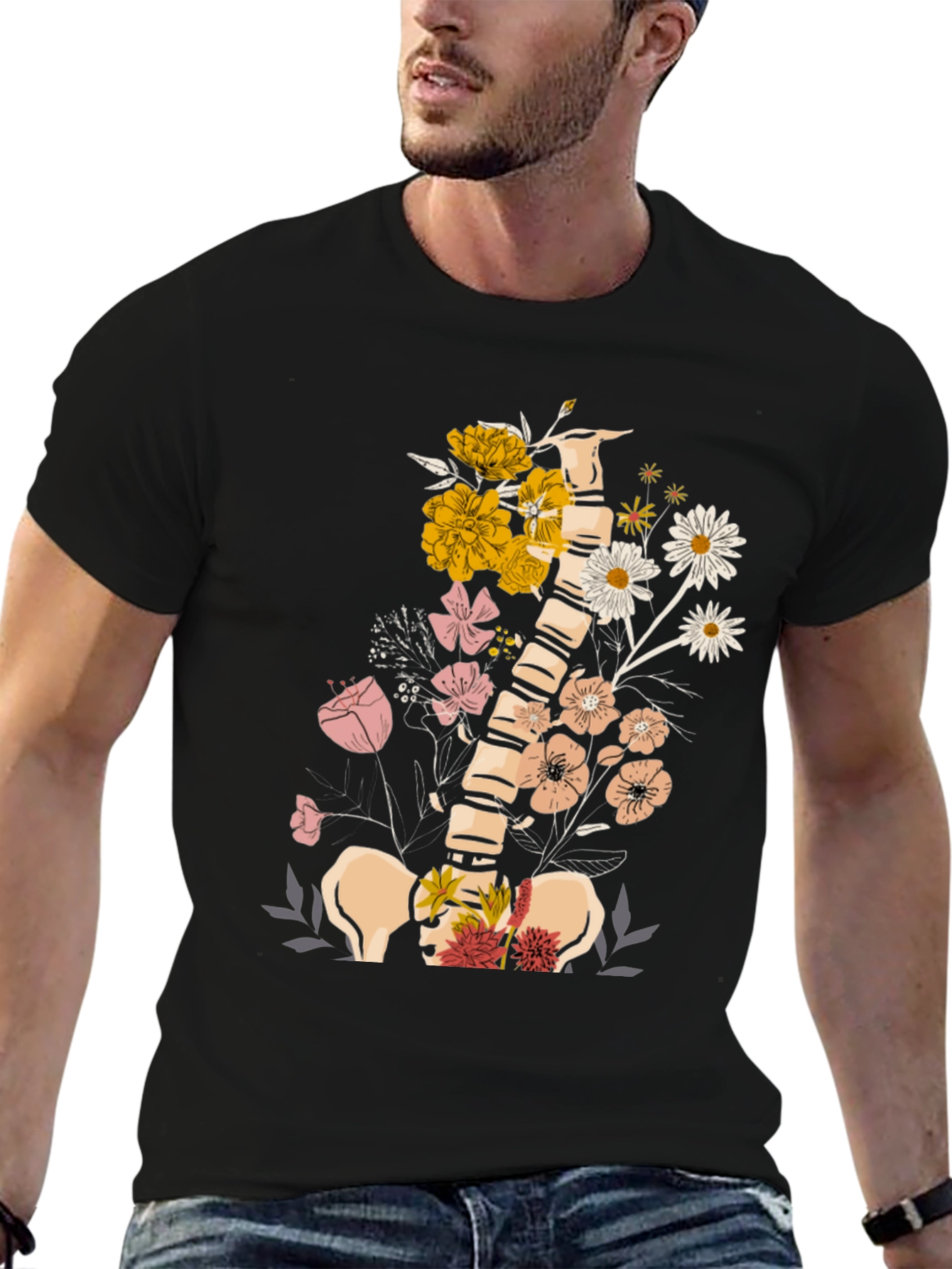 Black Floral Spine Anatomy T-Shirt view 6