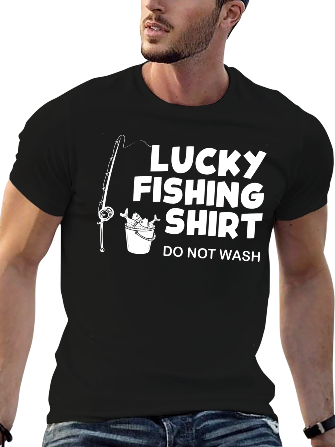 Black Lucky Fishing Shirt - Novelty Graphic Tee view 6