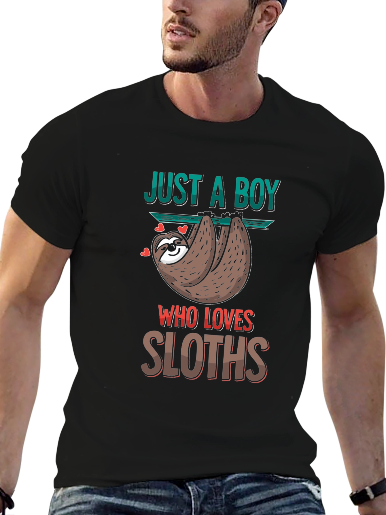 Black Just A Boy Who Loves Sloths T-Shirt view 6