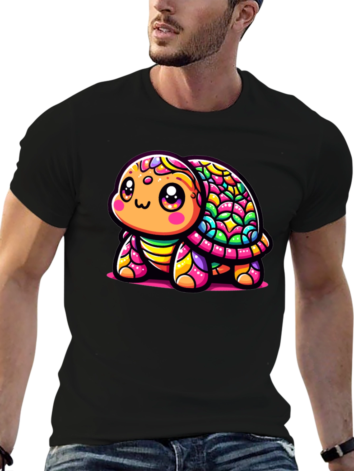 Black Colorful Turtle Graphic T-Shirt view 6