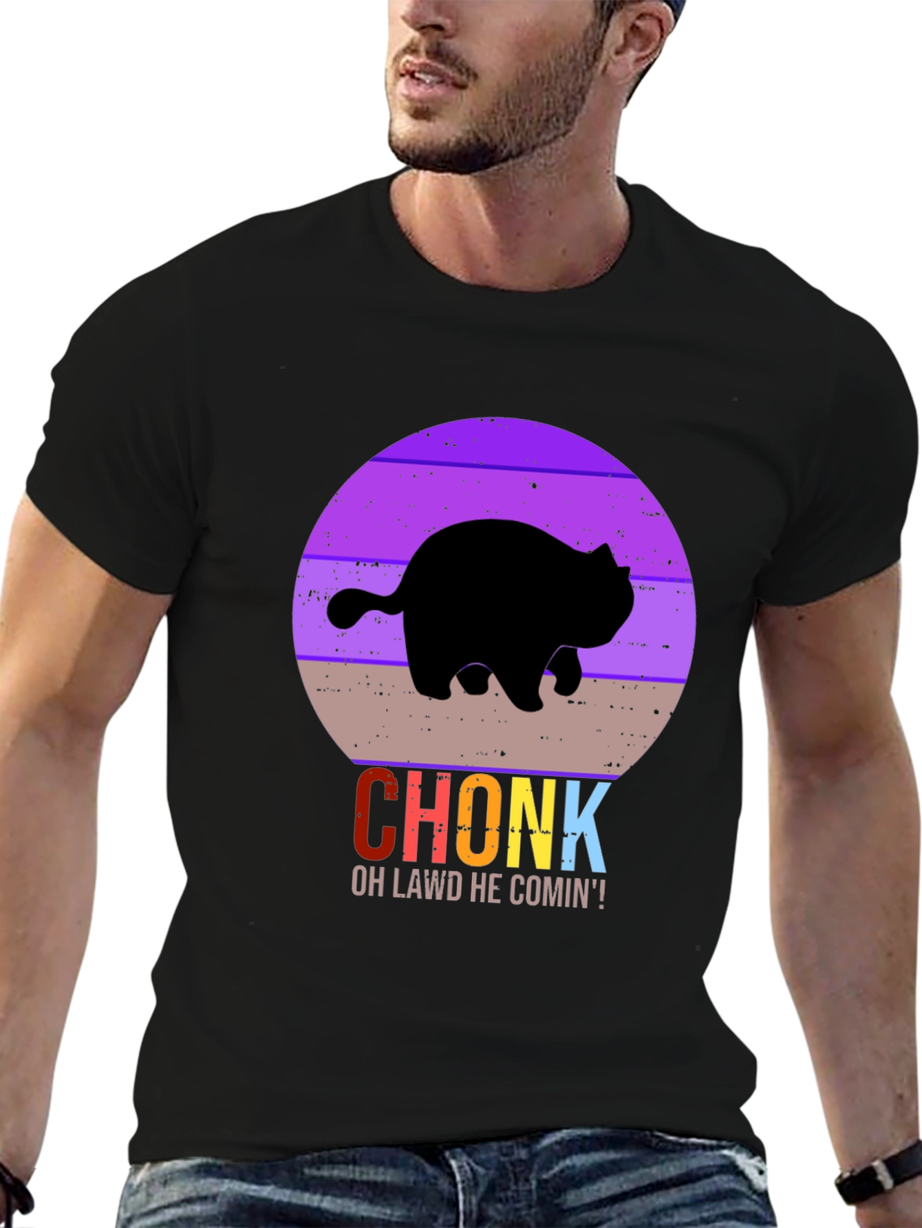 Black Chonk Cat T-Shirt - Oh Lawd He Comin'! view 6