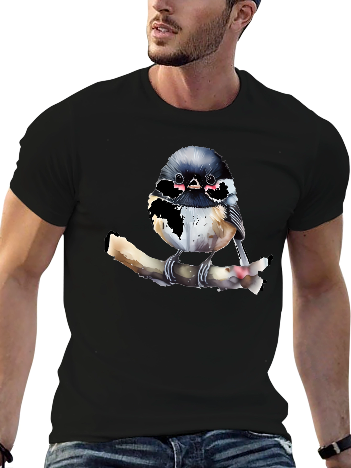 Black Chickadee Bird Graphic T-Shirt view 6