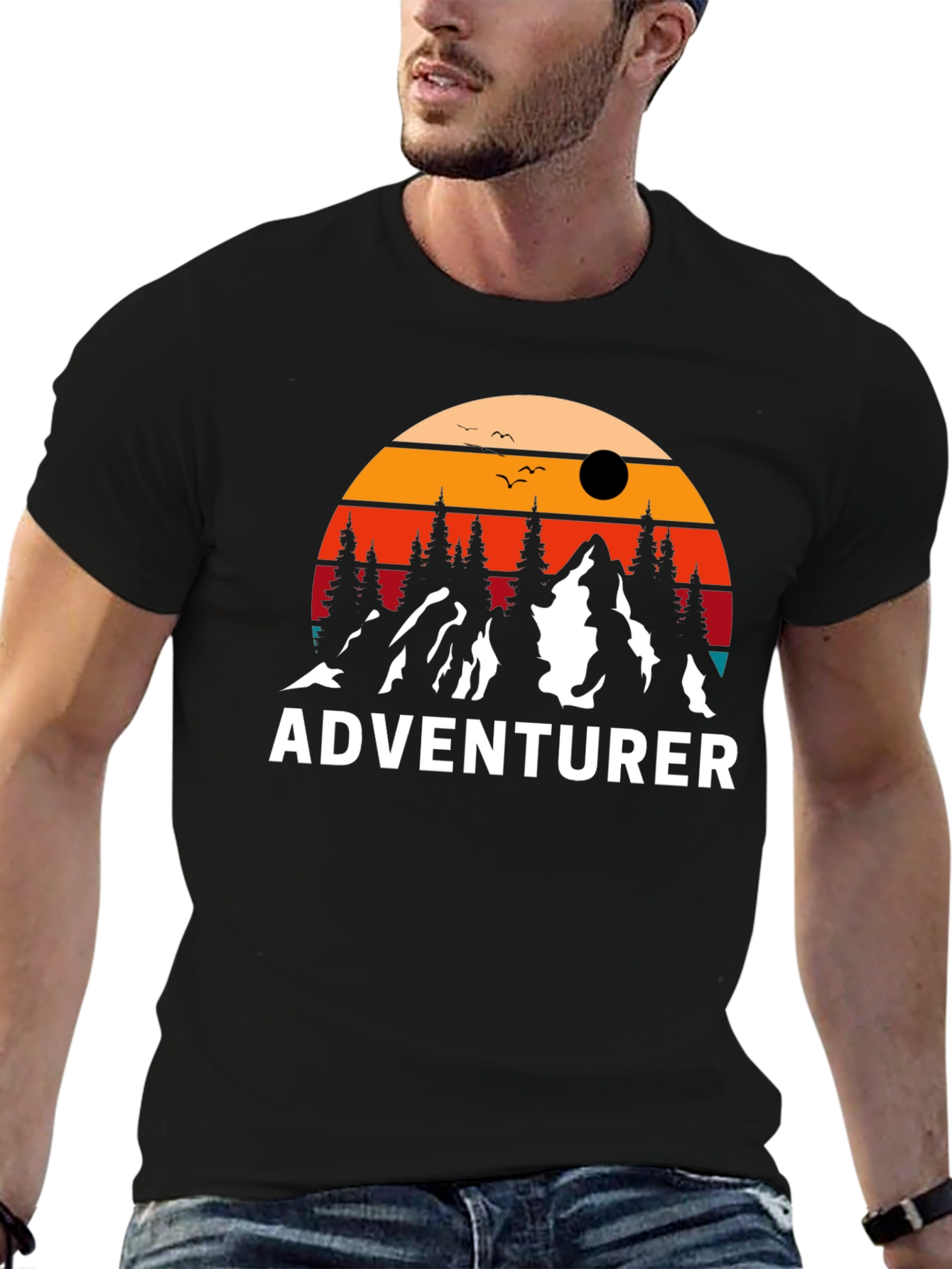 Black Adventurer Graphic T-Shirt - Mountain Design view 6