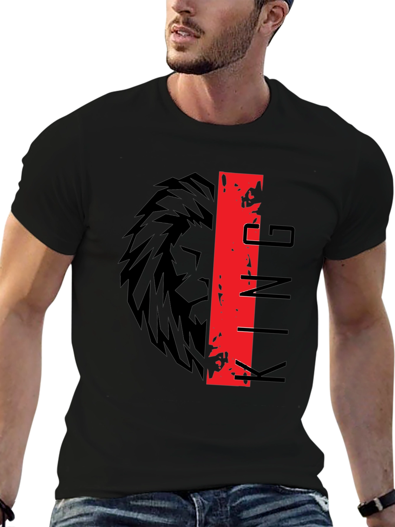 Black King Lion Graphic Print Black T-Shirt view 6