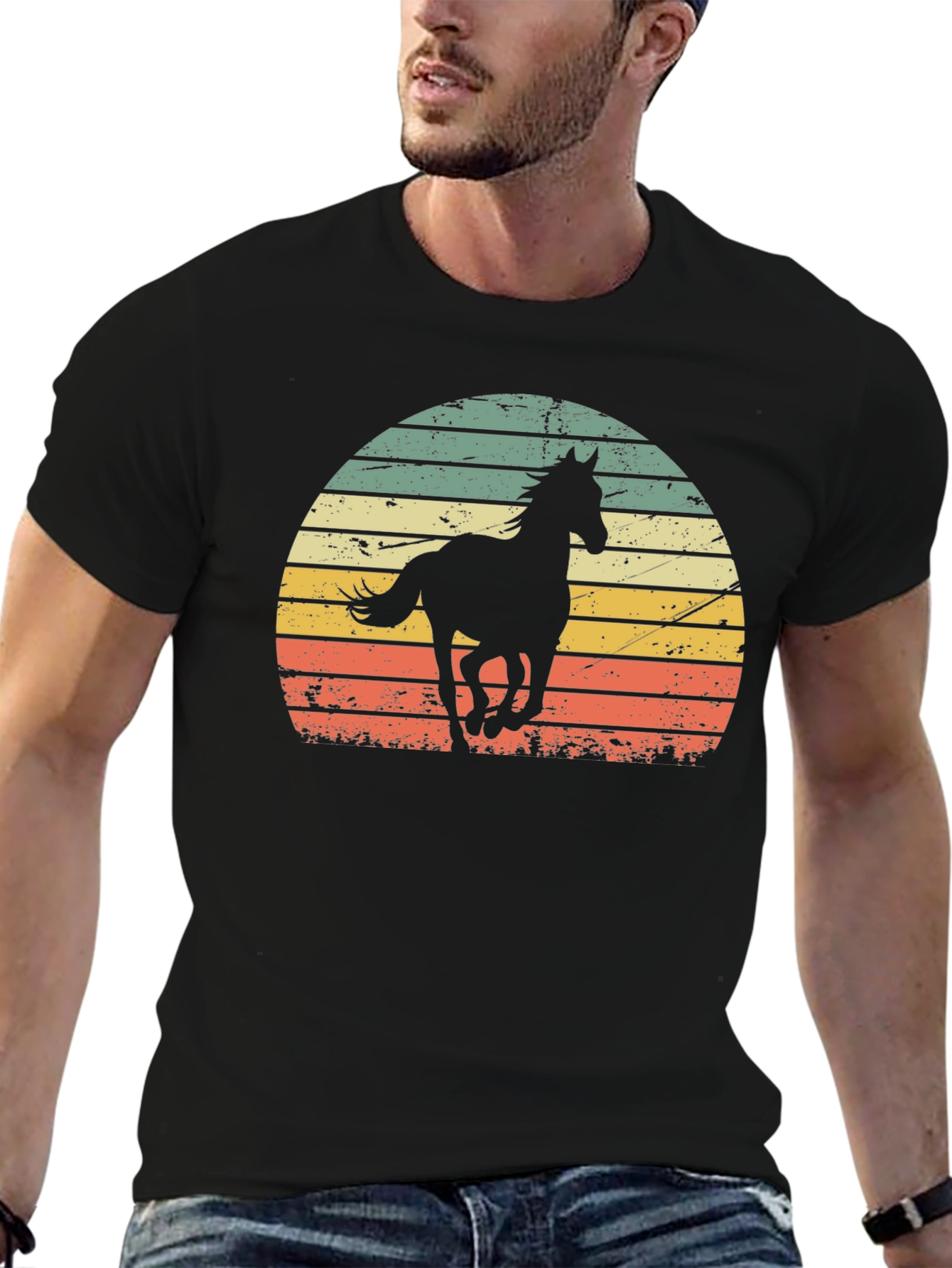Black Retro Horse Sunset Graphic Tee view 6