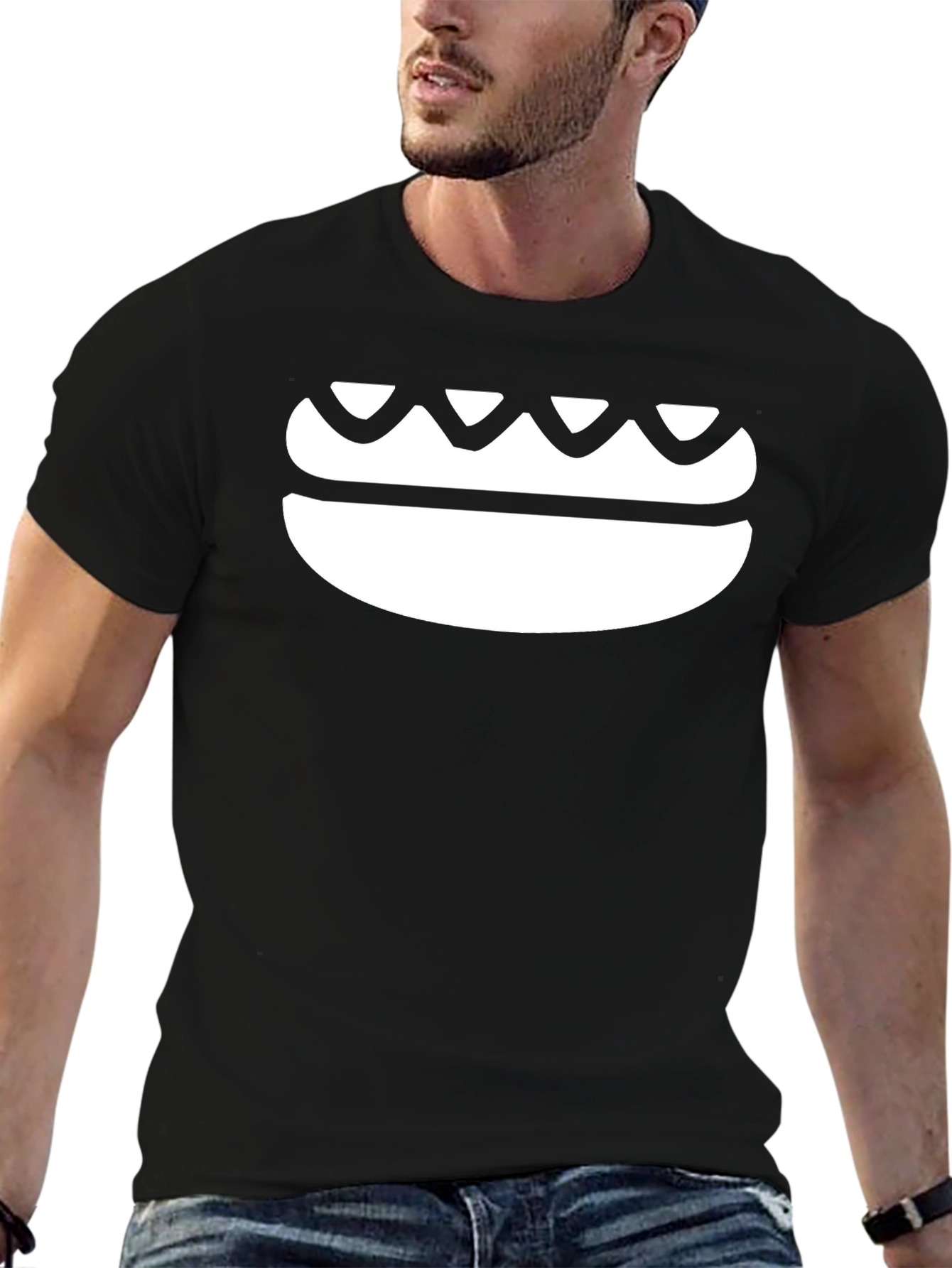 Black Minimalist Burger Graphic Tee - Black Cotton Comfort view 6