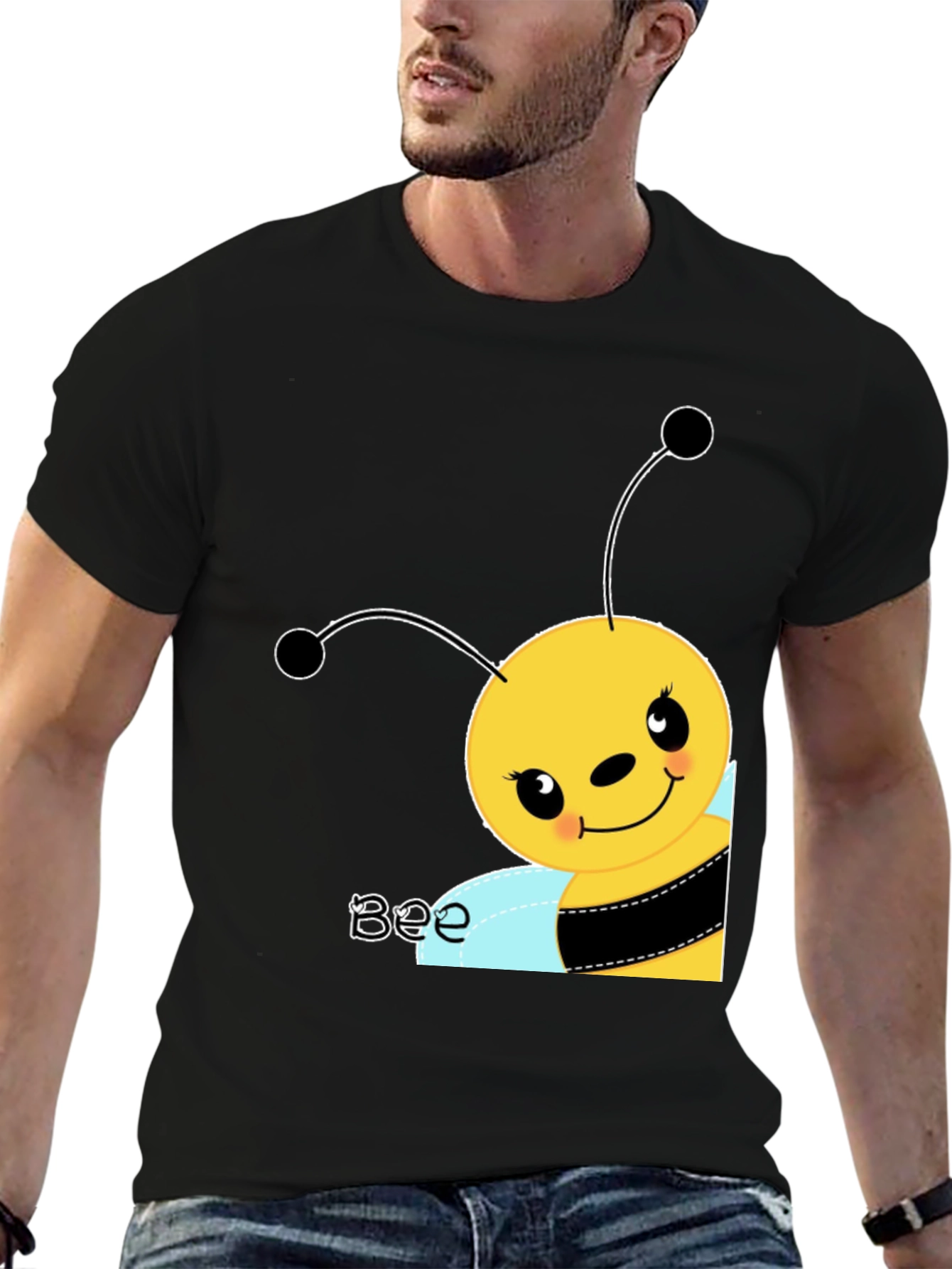 Black Cute Cartoon Bee Graphic Tee view 6