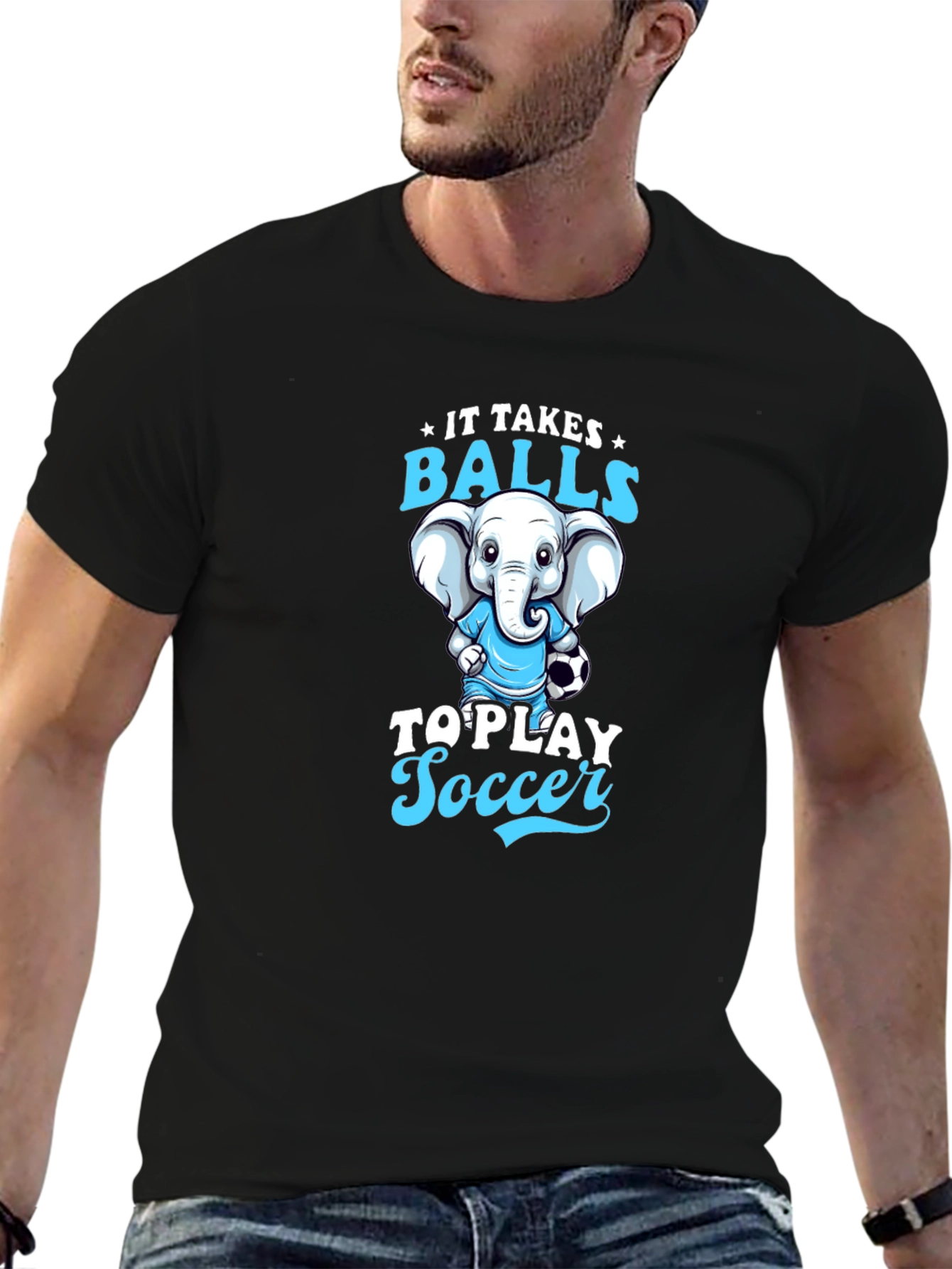 Black Funny Elephant Soccer T-Shirt view 6