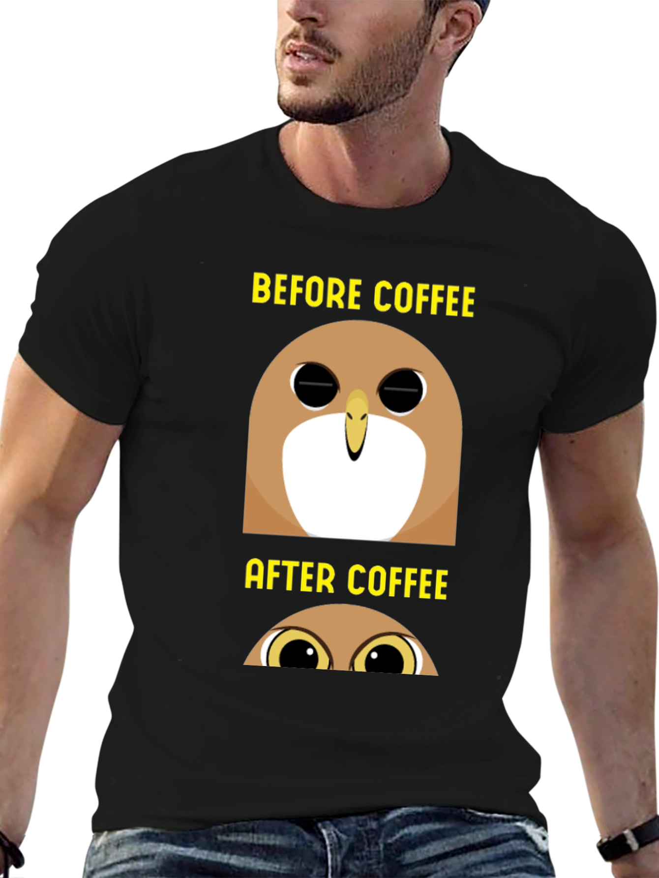 Black Before & After Coffee Owl T-Shirt - Black view 6