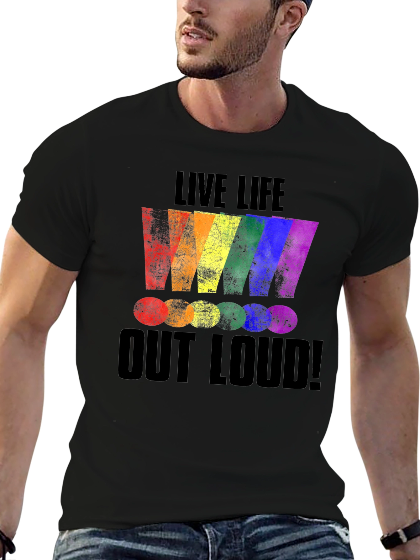 Black Live Life Out Loud Rainbow Graphic T-Shirt view 6