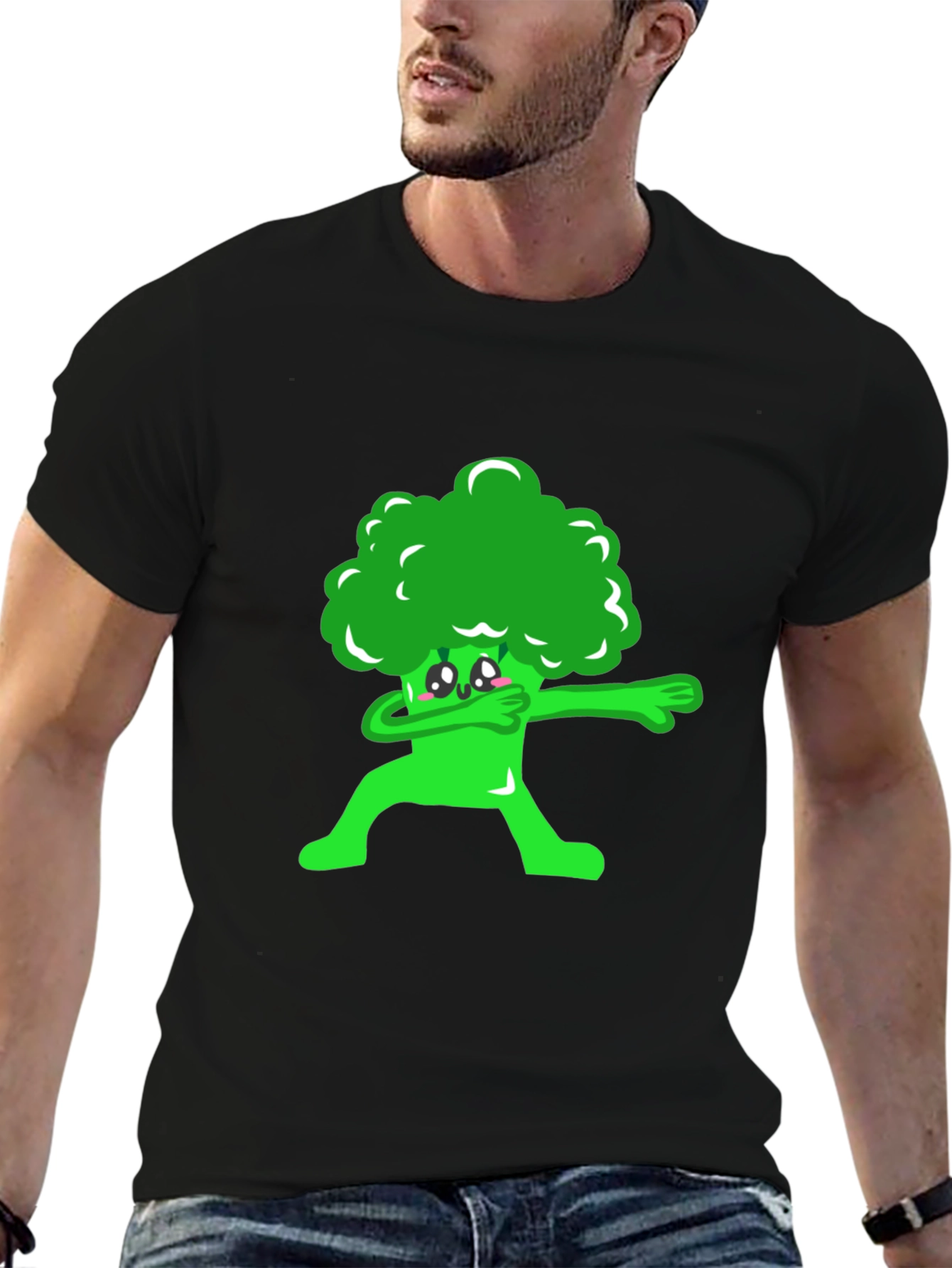 Black Broccoli Dab Graphic Tee - Fun Foodie Shirt view 6
