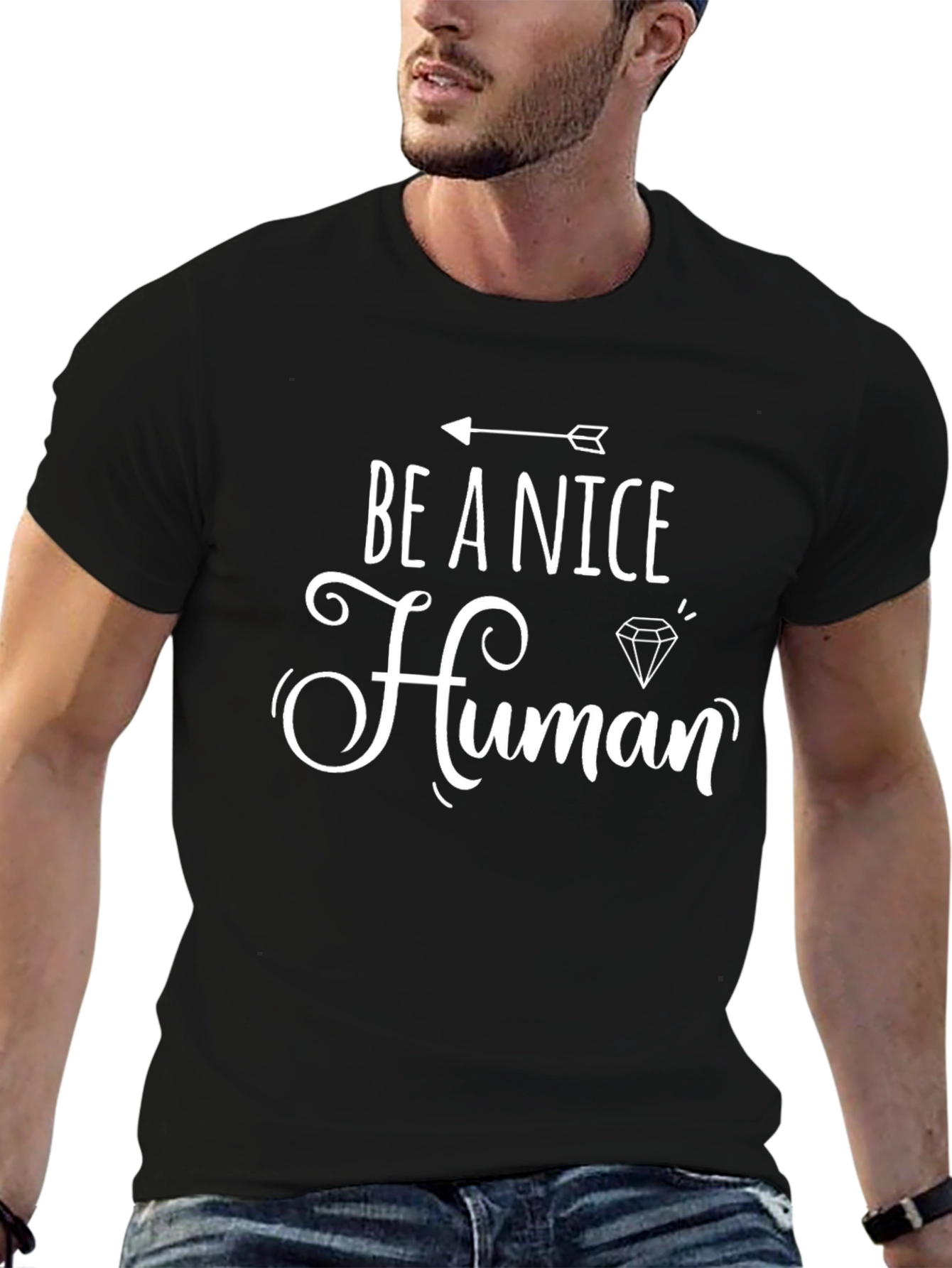 Black Be A Nice Human Graphic Tee - Trendy Casual Shirt view 6