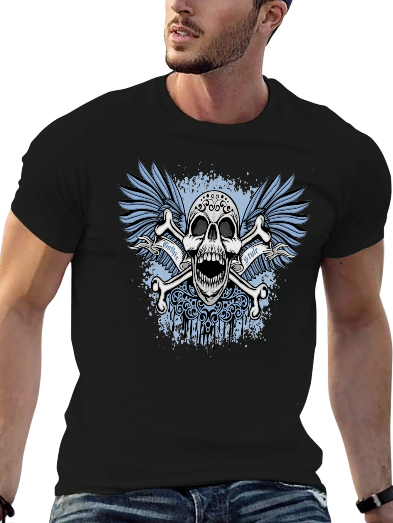 Black Gothic Skull T-Shirt view 6