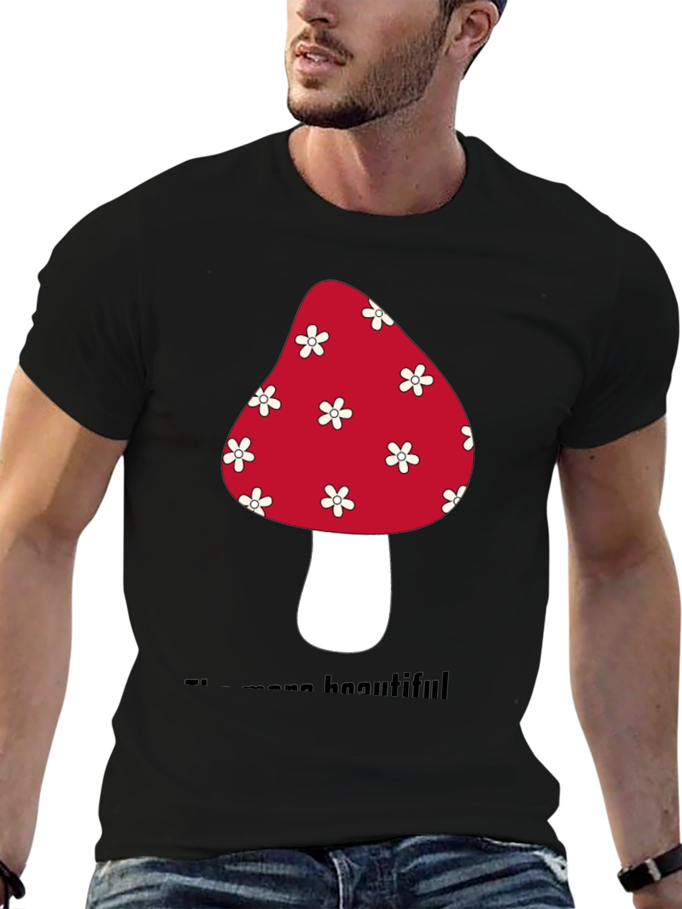 Black Mushroom Graphic T-Shirt - Unisex Cotton Tee view 6
