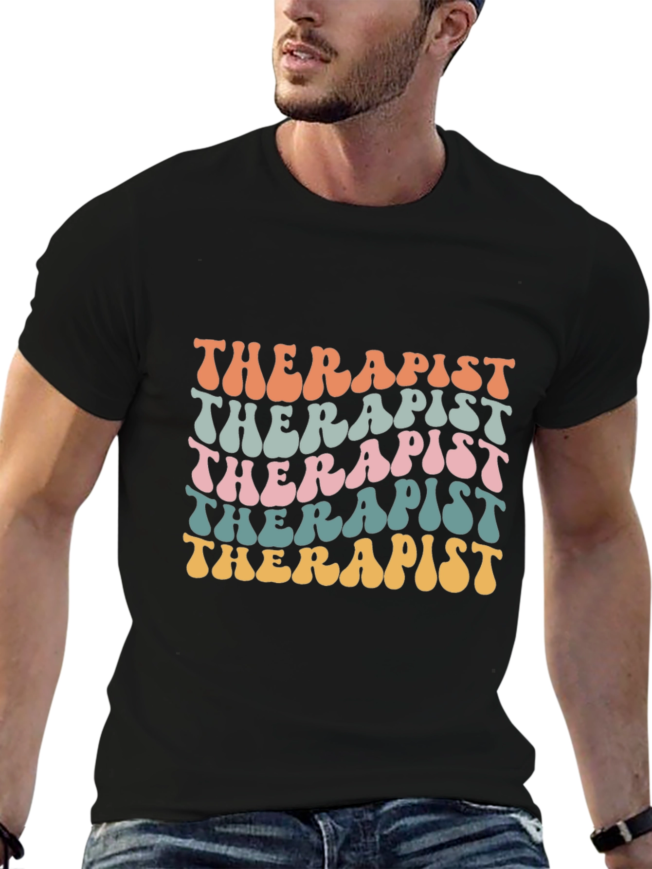Black Therapist Retro Style T-Shirt view 6