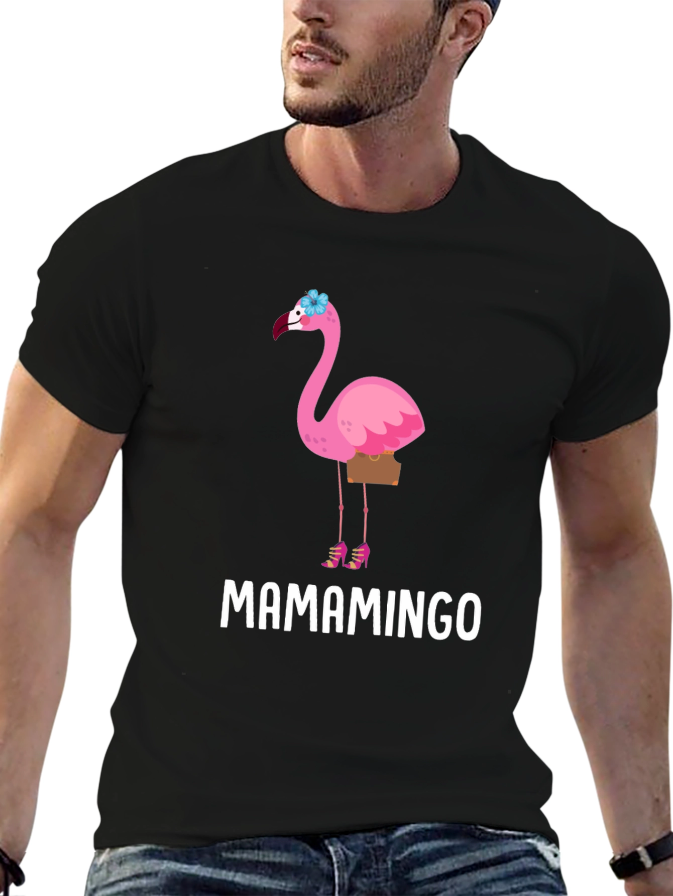 Black Mamamingo T-Shirt - Flamingo Graphic Tee view 6