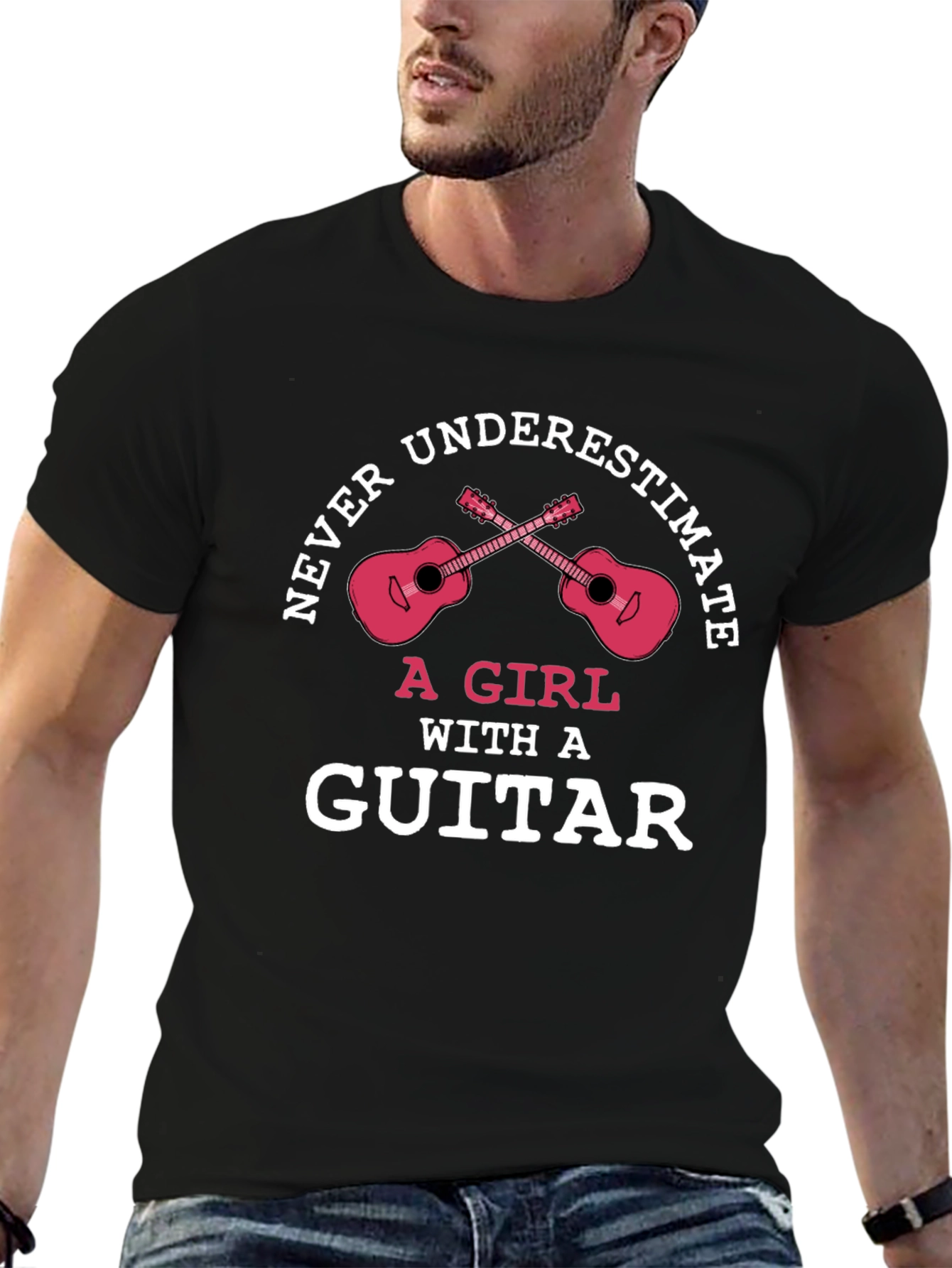 Black Never Underestimate a Girl with a Guitar T-Shirt view 6