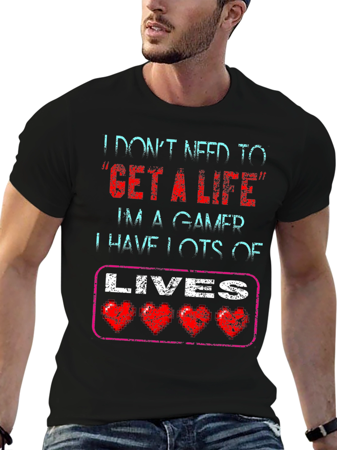 Black Gamer T-Shirt - I Don't Need a Life, I Have Lots of Lives! view 6