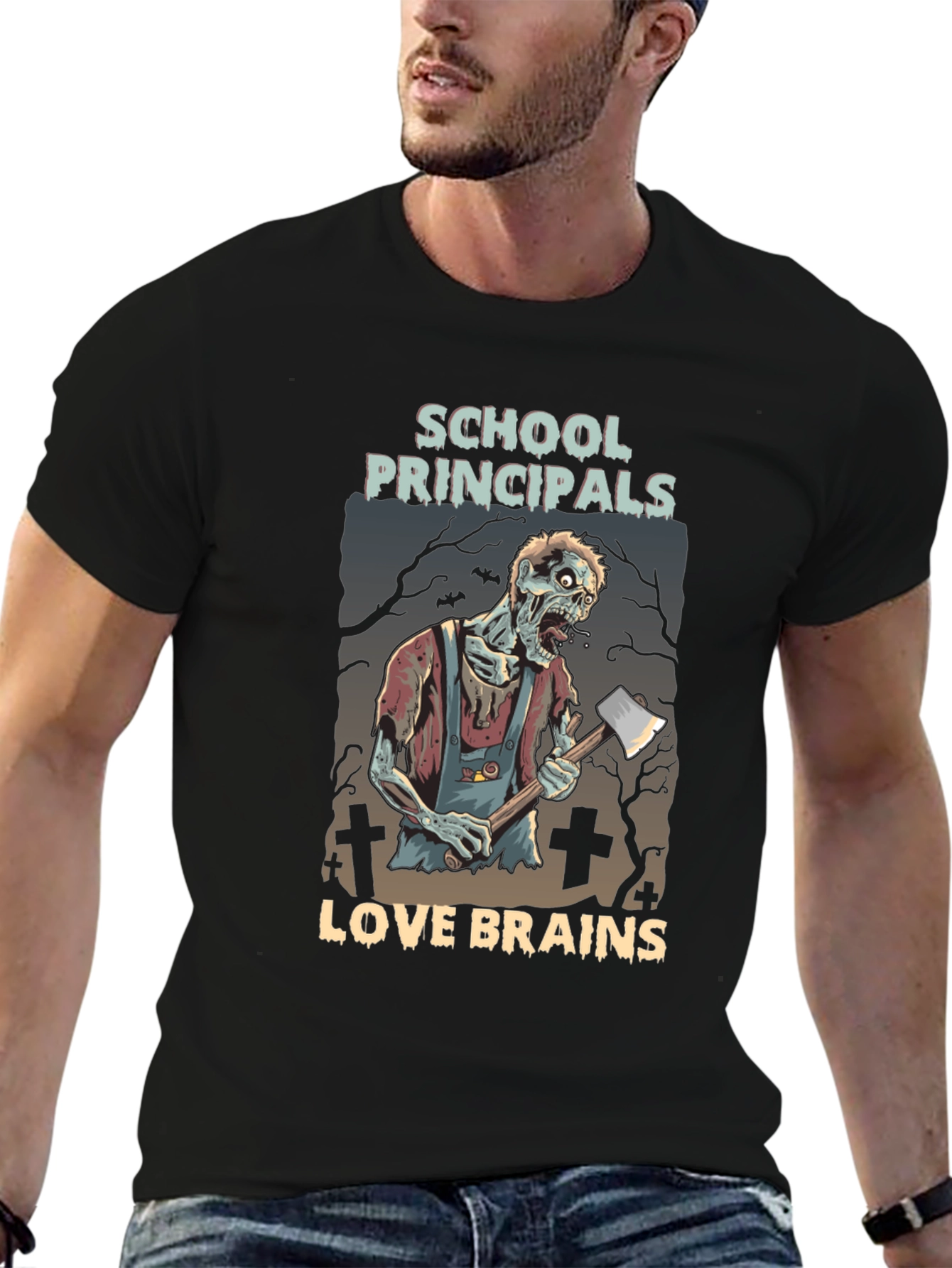 Black School Principals Love Brains Zombie Halloween T-Shirt view 6