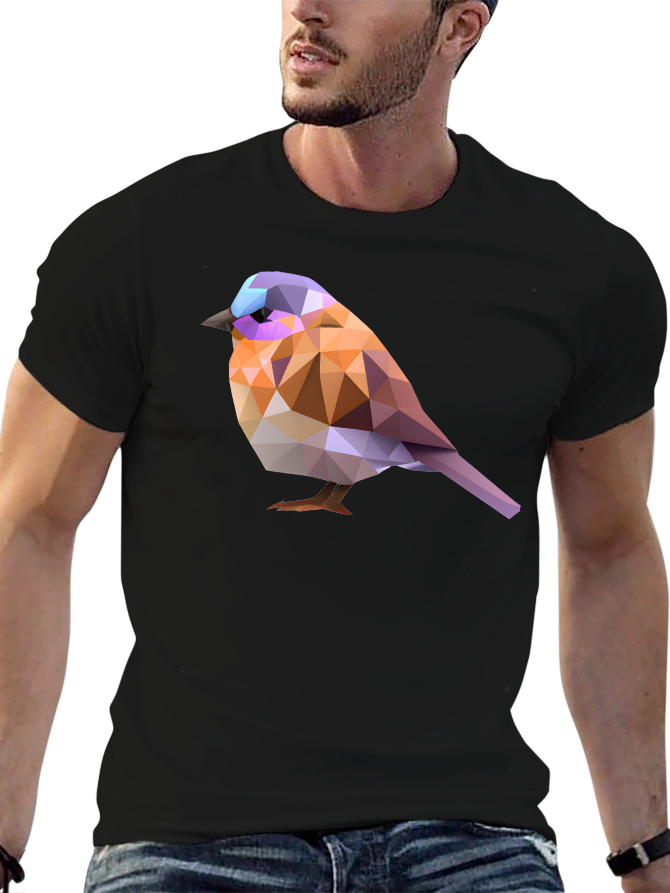 Black Geometric Bird T-Shirt - Abstract Art Tee view 6
