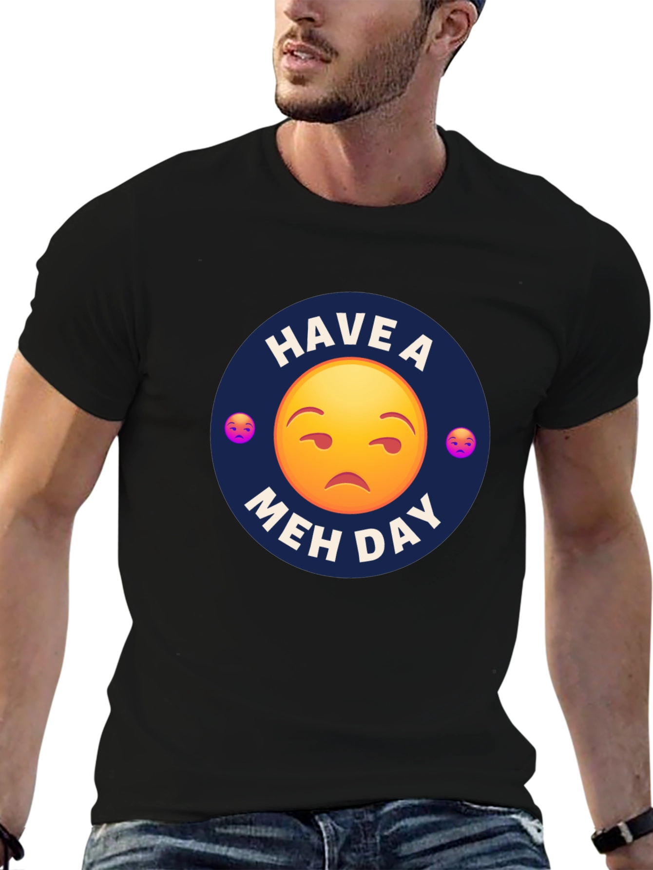 Black Have a Meh Day T-Shirt - Unisex Black Tee view 6