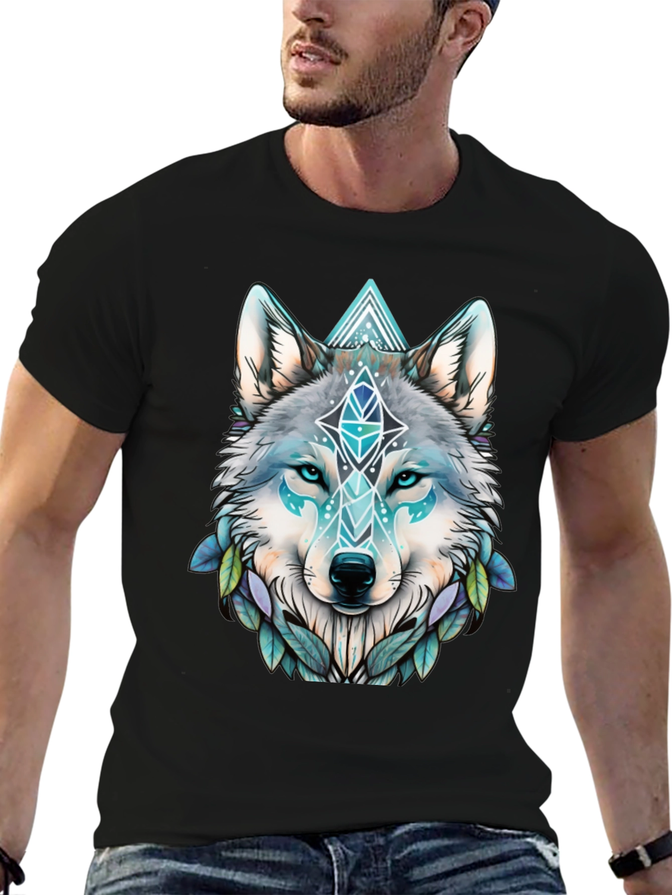 Black Wolf Graphic Tee - Geometric Design view 6